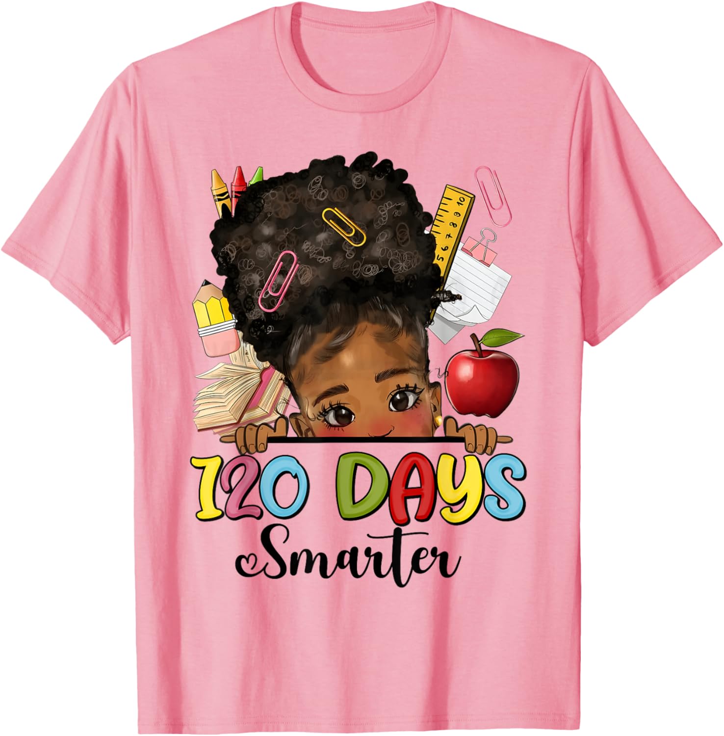 Messy Bun 120 Days Smarter Afro Girl T-Shirt for School Fun - 16