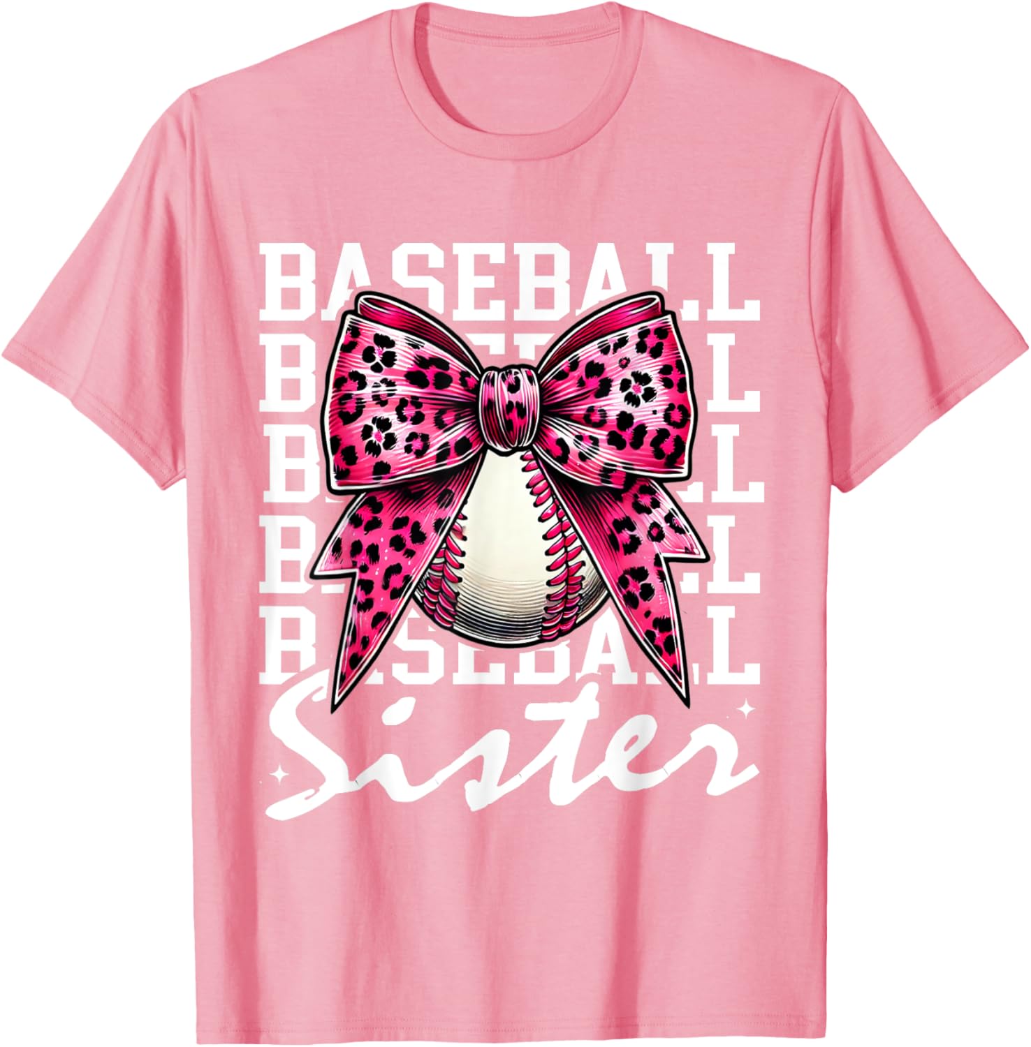 Pink Leopard Print Coquette Bow Baseball Sister T-Shirt for Trendy Style - 16