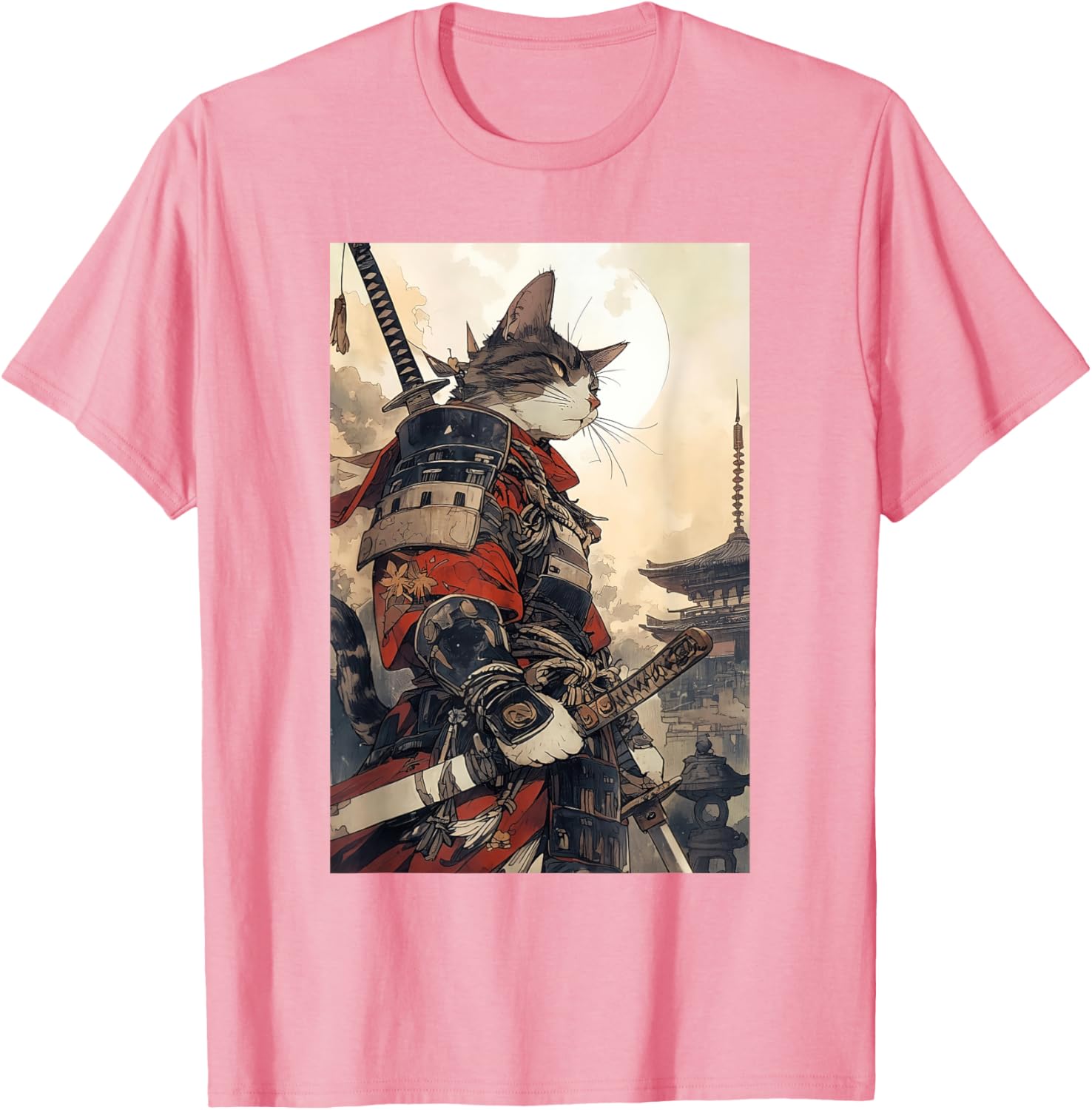 Samurai Cat Graphic Tee Vintage Japanese Art for Men, Women, Kids - 6