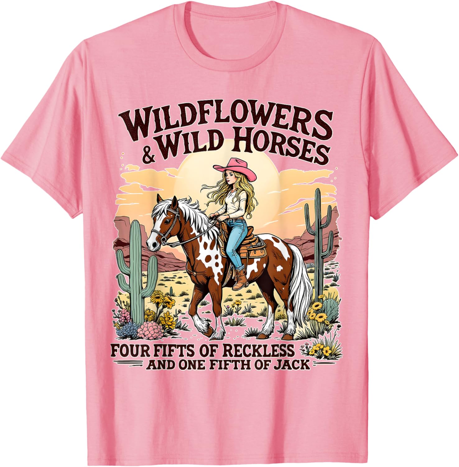 Wild Flowers and Wild Horses Southern Sunset Cowgirls T-Shirt for Women - 15