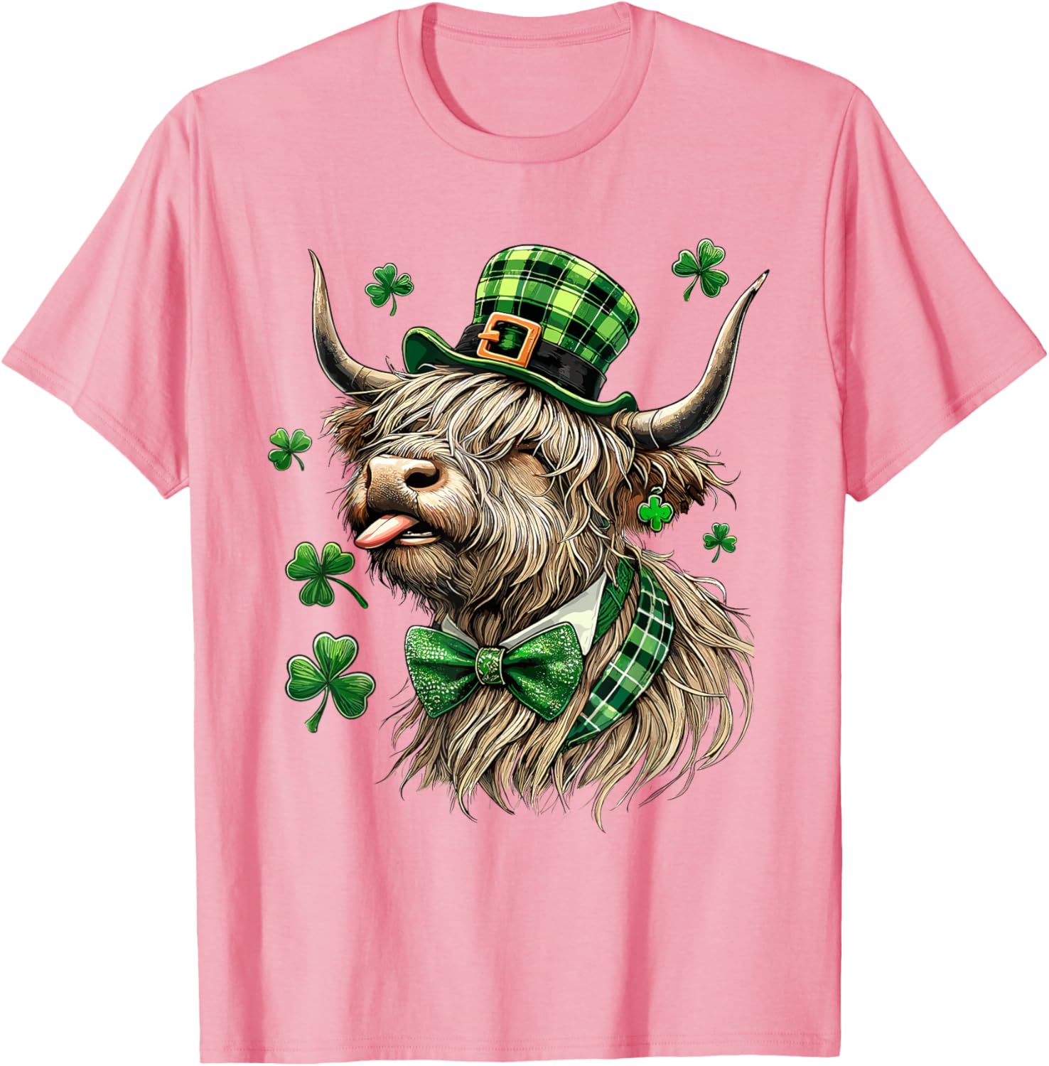 St. Patrick's Day Highland Cow T-Shirt with Lucky Shamrock Design - 15