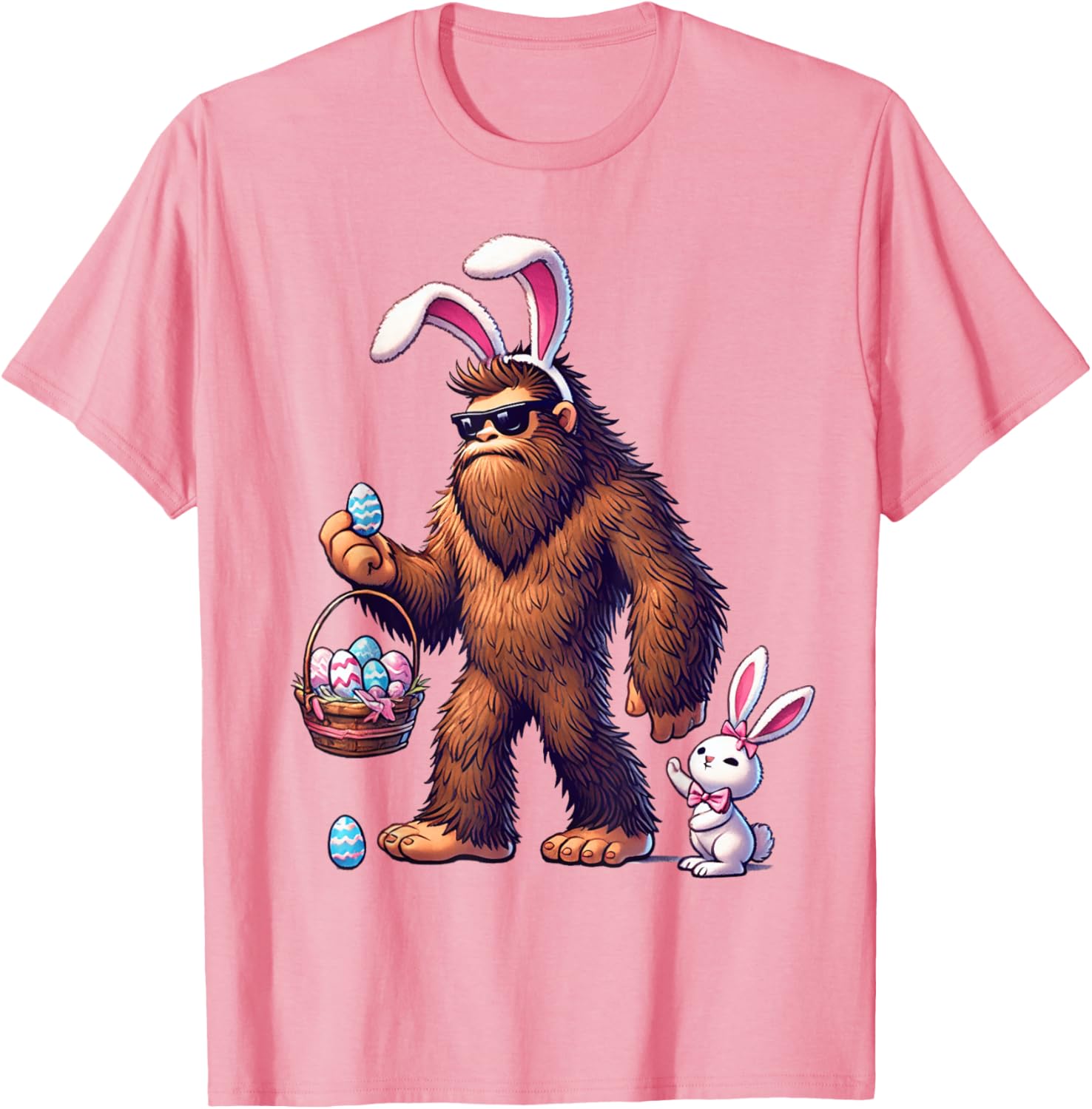 Bigfoot Sasquatch Bunny Easter Eggs T-Shirt for Kids and Men - 1