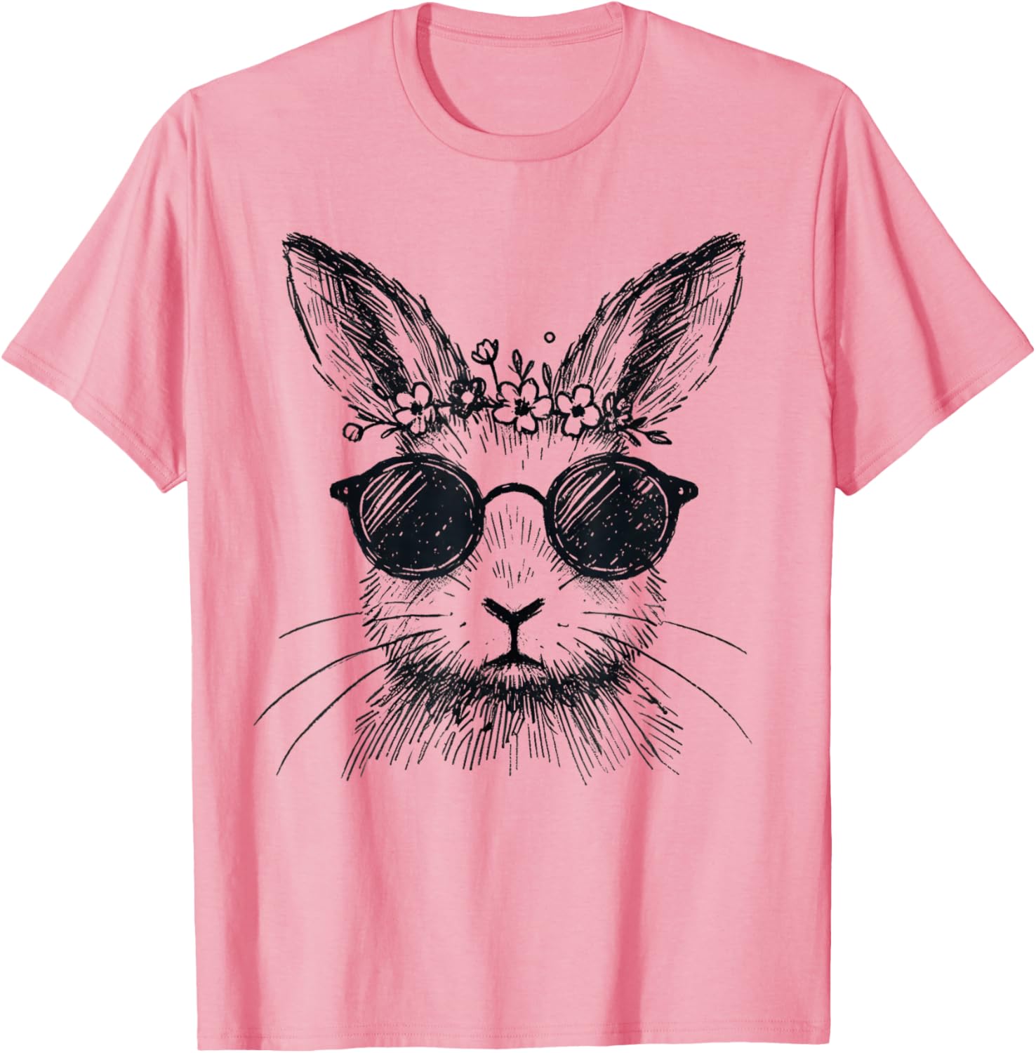 Bunny Face Flower Crown Easter T-Shirt for Women and Girls - 2