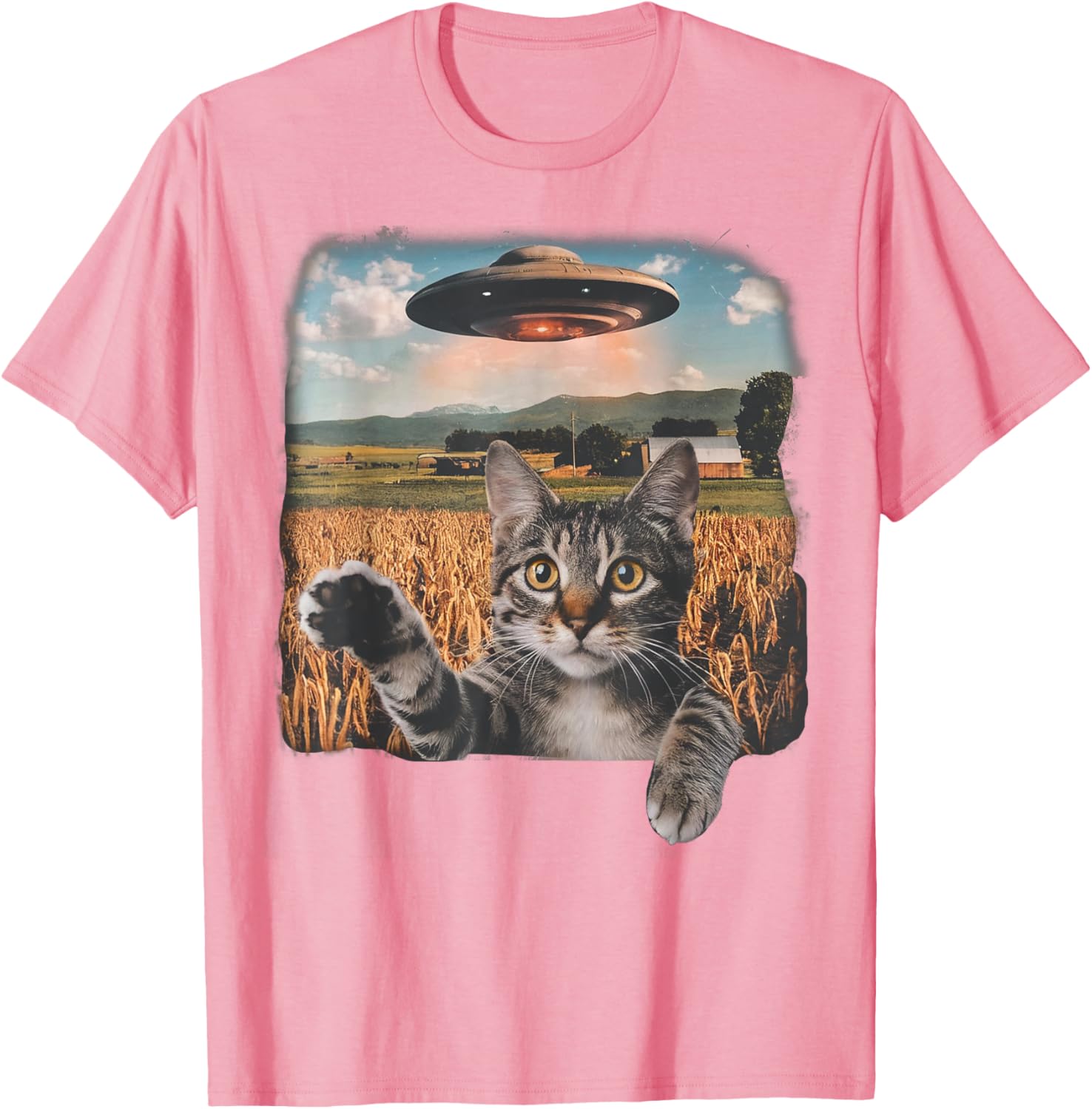 Cat Selfie with Alien UFO T-Shirt for Men, Women, and Kids - 17