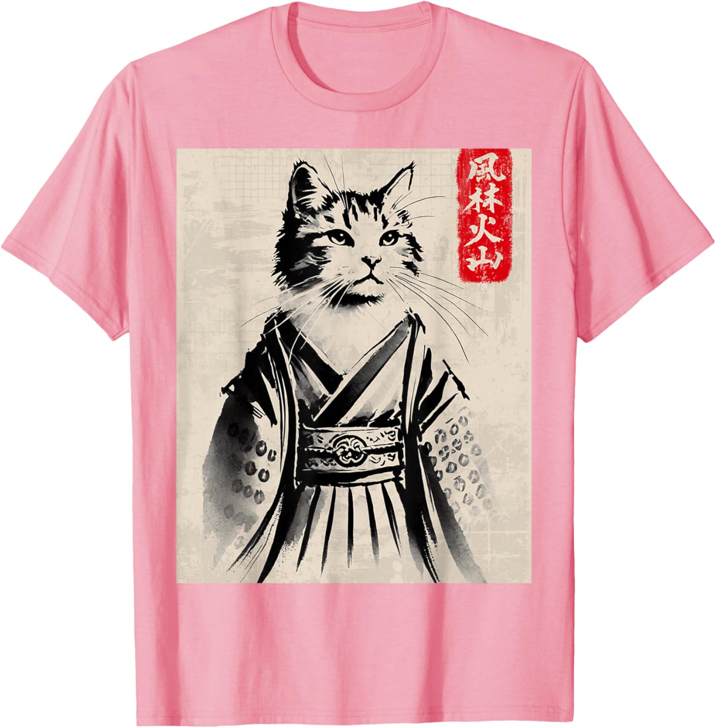 Samurai Cat Ukiyo-e Warrior Art T-Shirt for Cat Lovers and Art Fans - 4
