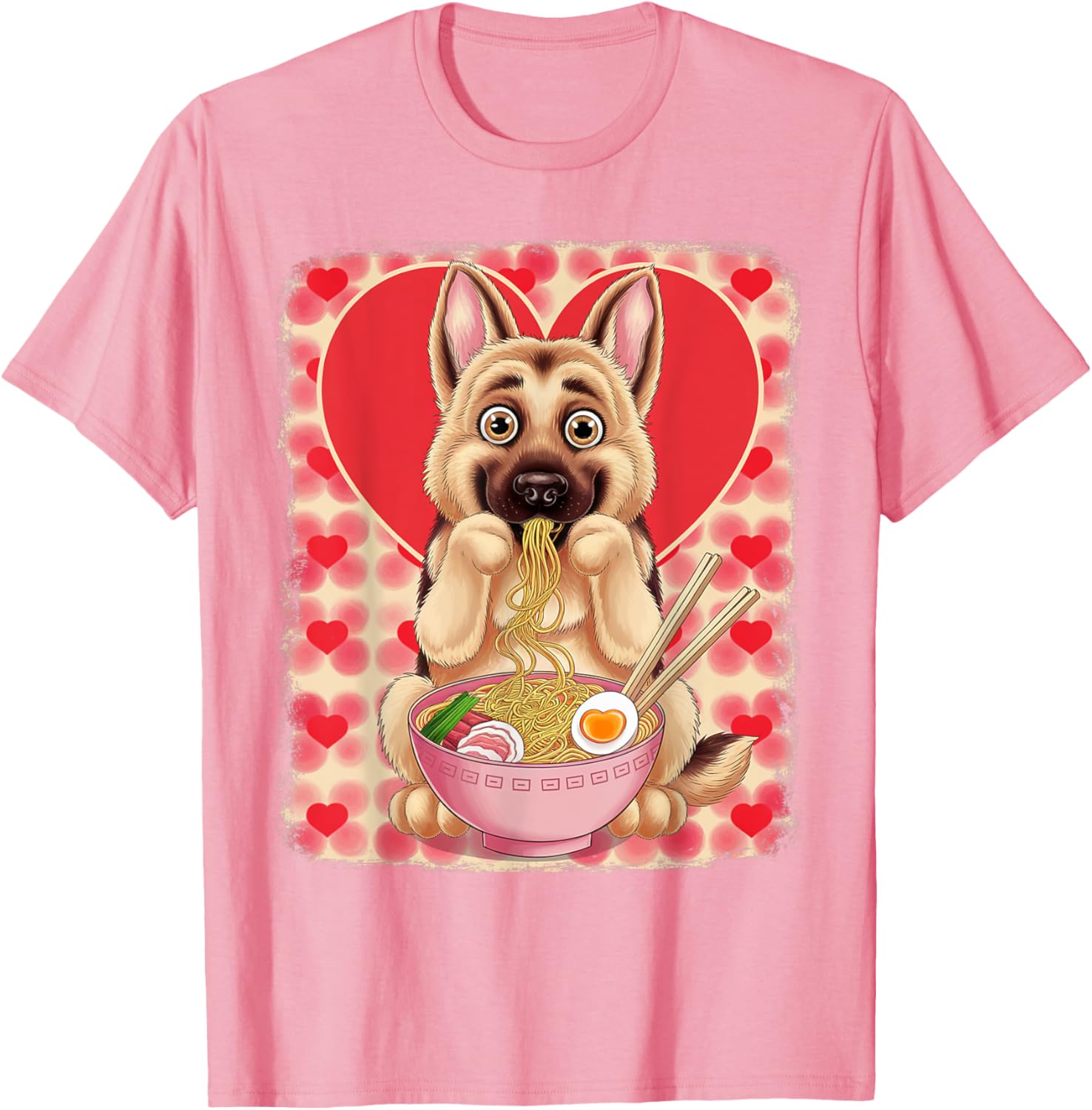 Adorable German Shepherd Eating Ramen Noodles Valentine's Day T-Shirt - 15