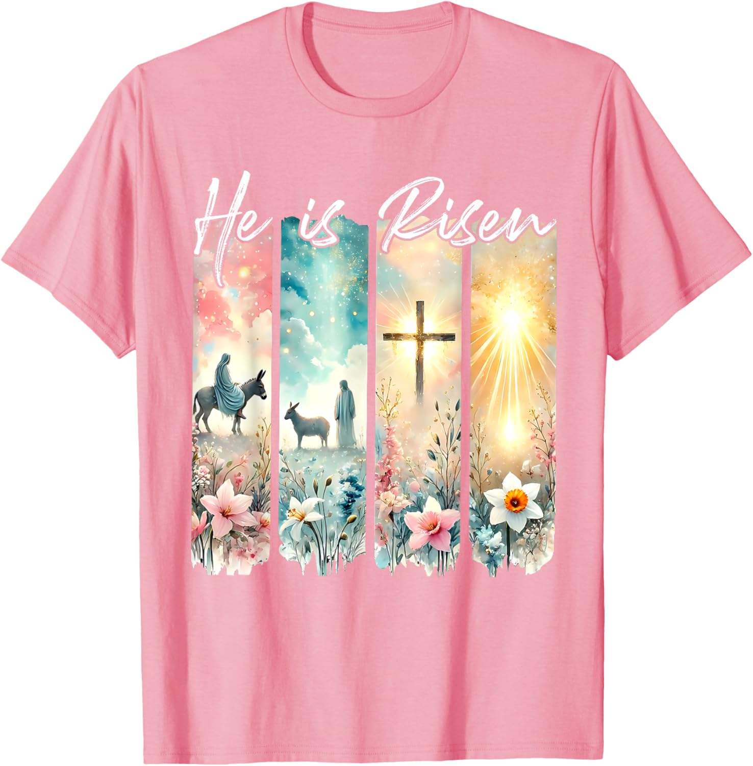 He Is Risen Floral Easter T-Shirt with Jesus Cross Design for Christians - 3