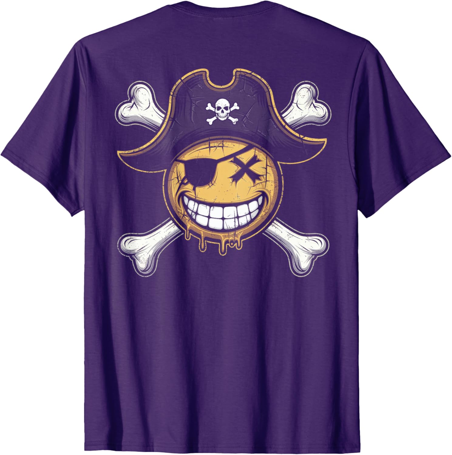 Pirate Captain Smiling Face T-Shirt with Fun X Eyes Backprint Style - 9