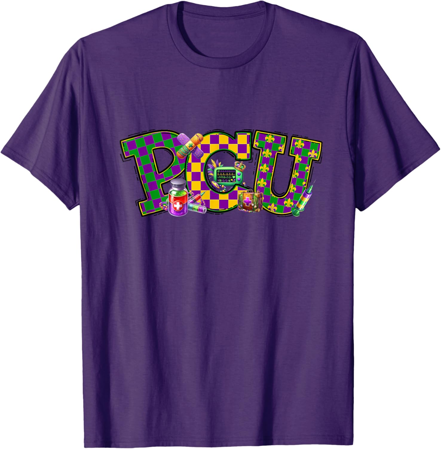 Mardi Gras PCU Nurse T-Shirt for Women - Fun Medical Care Unit Apparel - 10