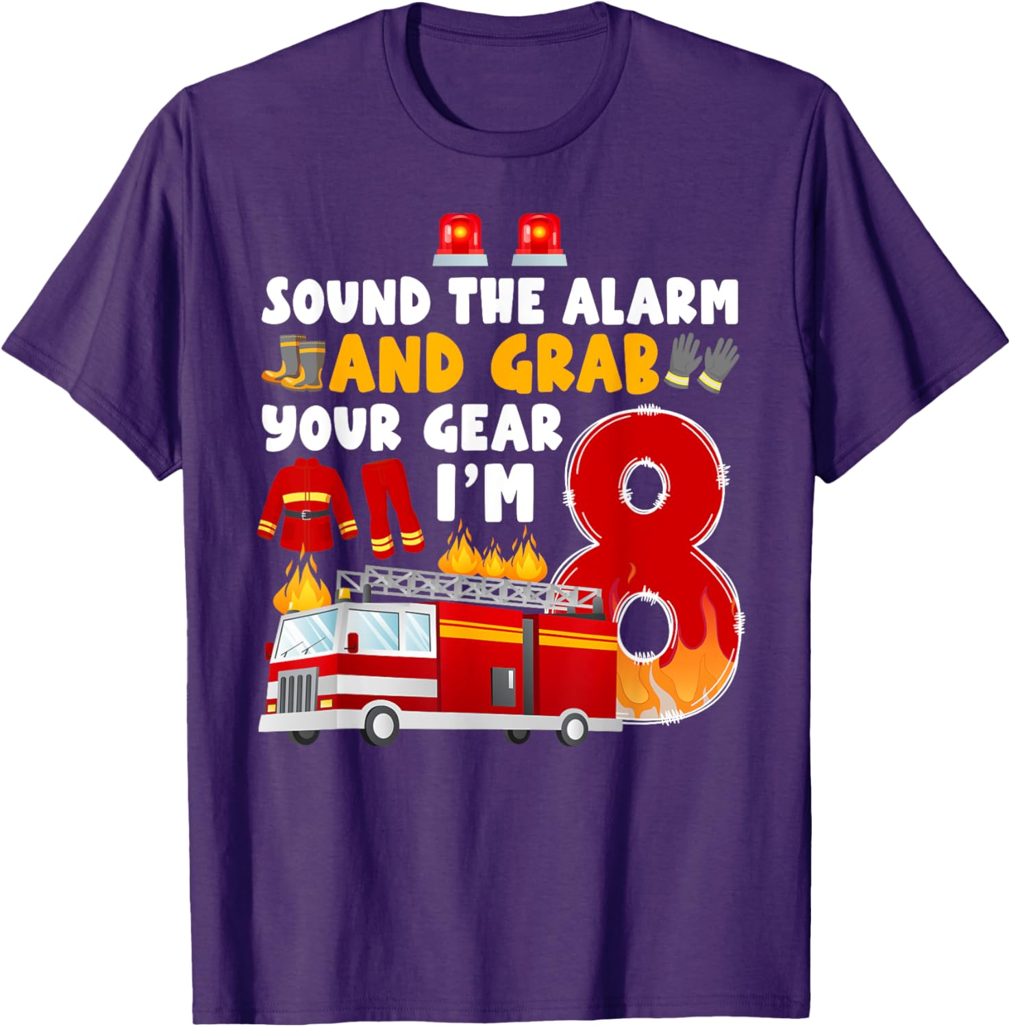 8th Birthday Firefighter T-Shirt for Boys Cute Fireman Graphic Tee - 16