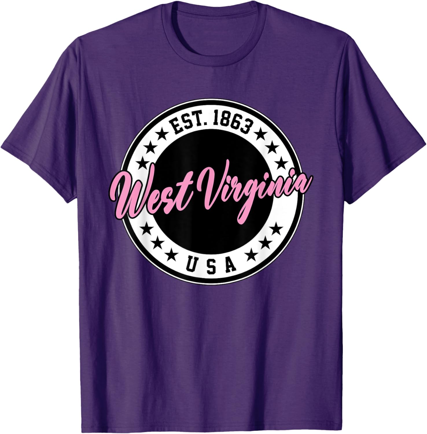 West Virginia Pink Text Script Circle T-Shirt for Women and Men - 20