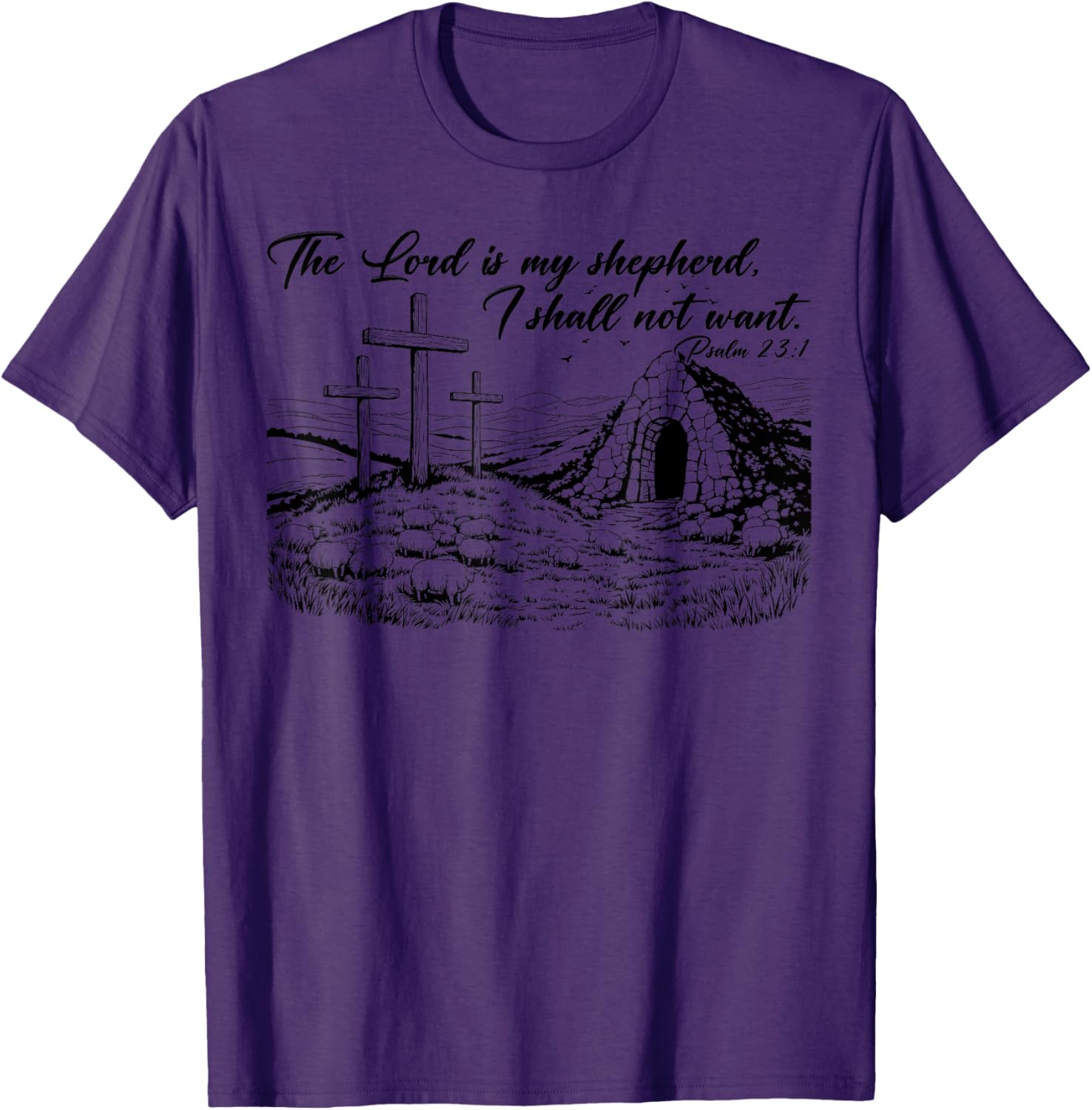 Happy Easter Christian T-Shirt The Lord Is My Shepherd Design - 2