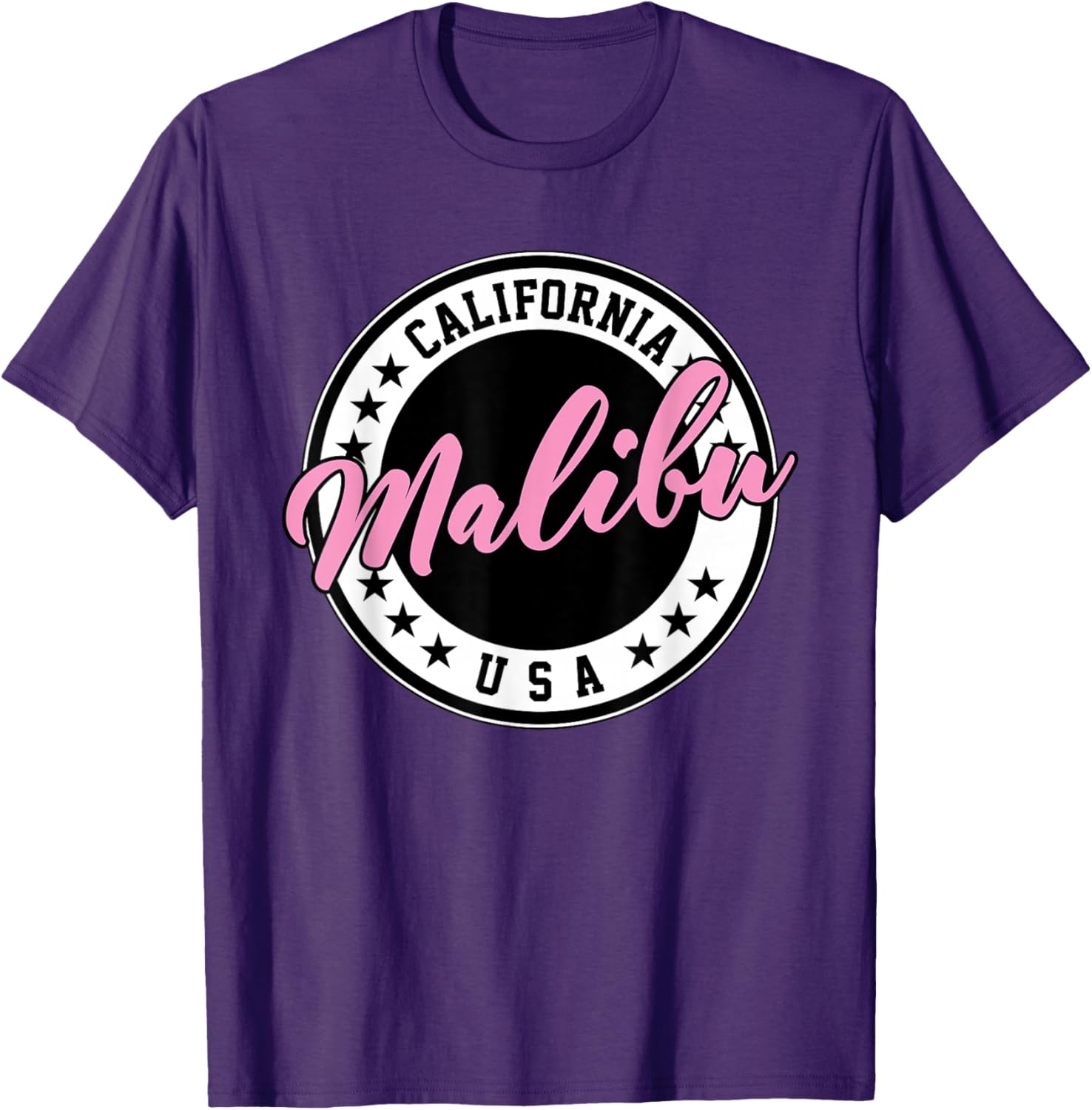 Malibu California Pink Script Circle T-Shirt for Trendy Summer Style - 7