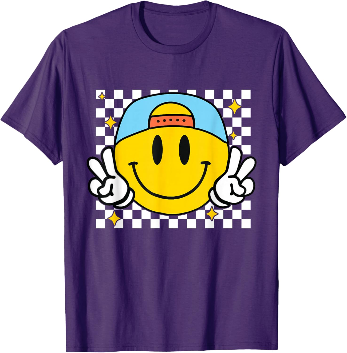 Happy Yellow Smile Face Checkered T-Shirt for Fun and Joyful Style - 15