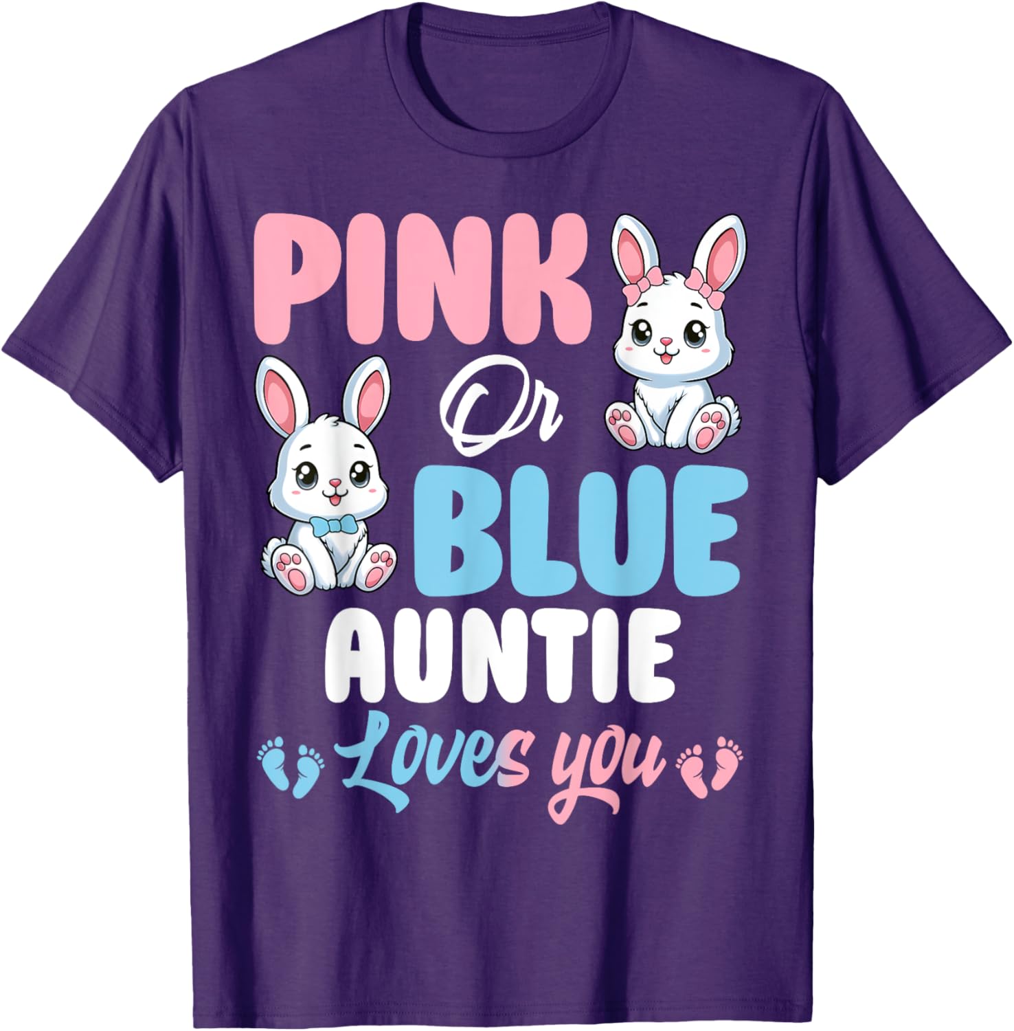Pink or Blue Auntie Loves You Bunny Gender Reveal Party T-Shirt - 14