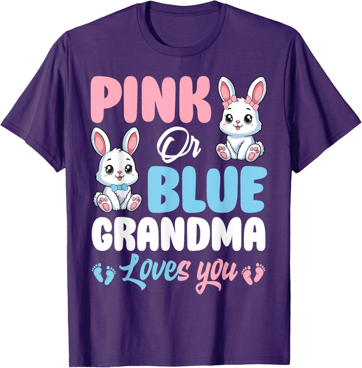 Pink or Blue Grandma Loves You Bunny Gender Reveal T-Shirt for Kids - 9
