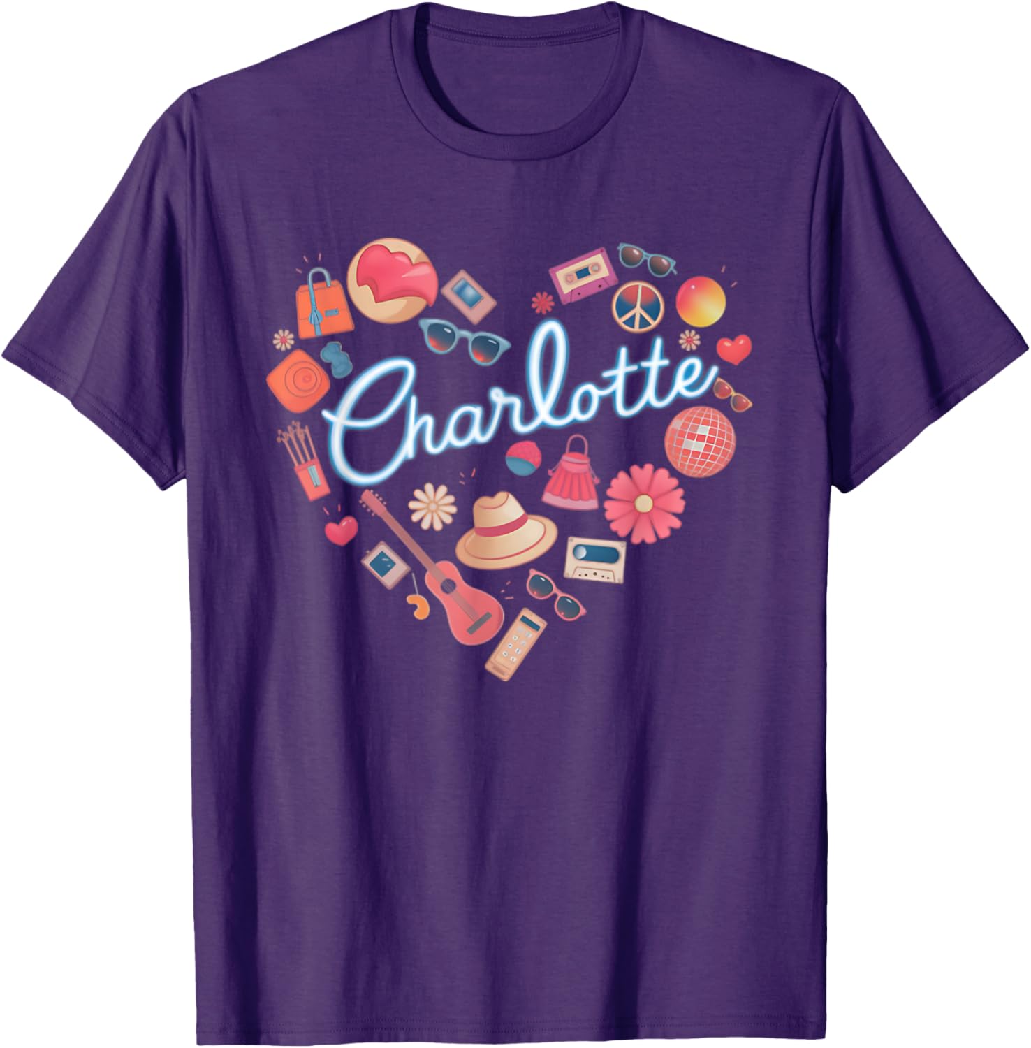 Personalized Retro Charlotte Heart T-Shirt for Girls - Cute Casual Wear - 3