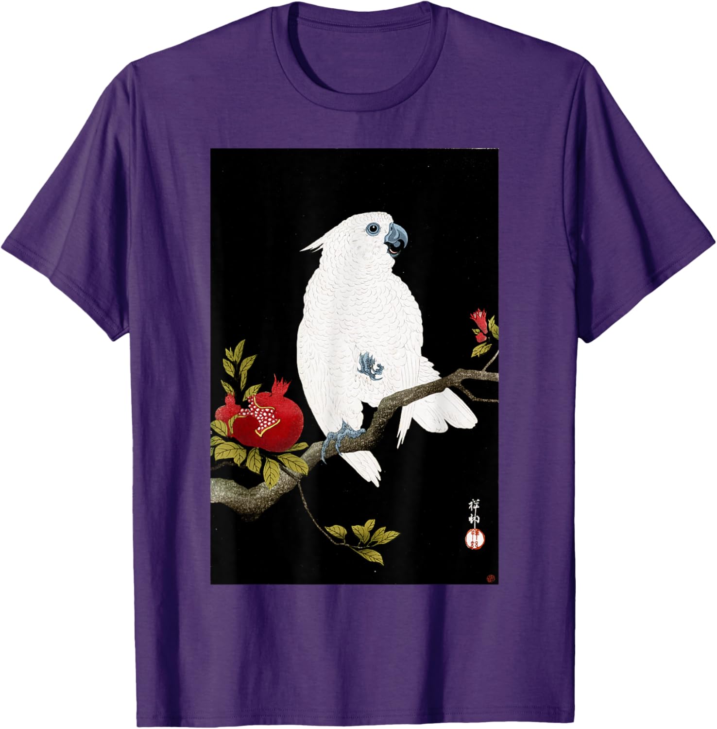 Koson Ohara Cockatoo and Pomegranate Japanese Art Bird T-Shirt - 19
