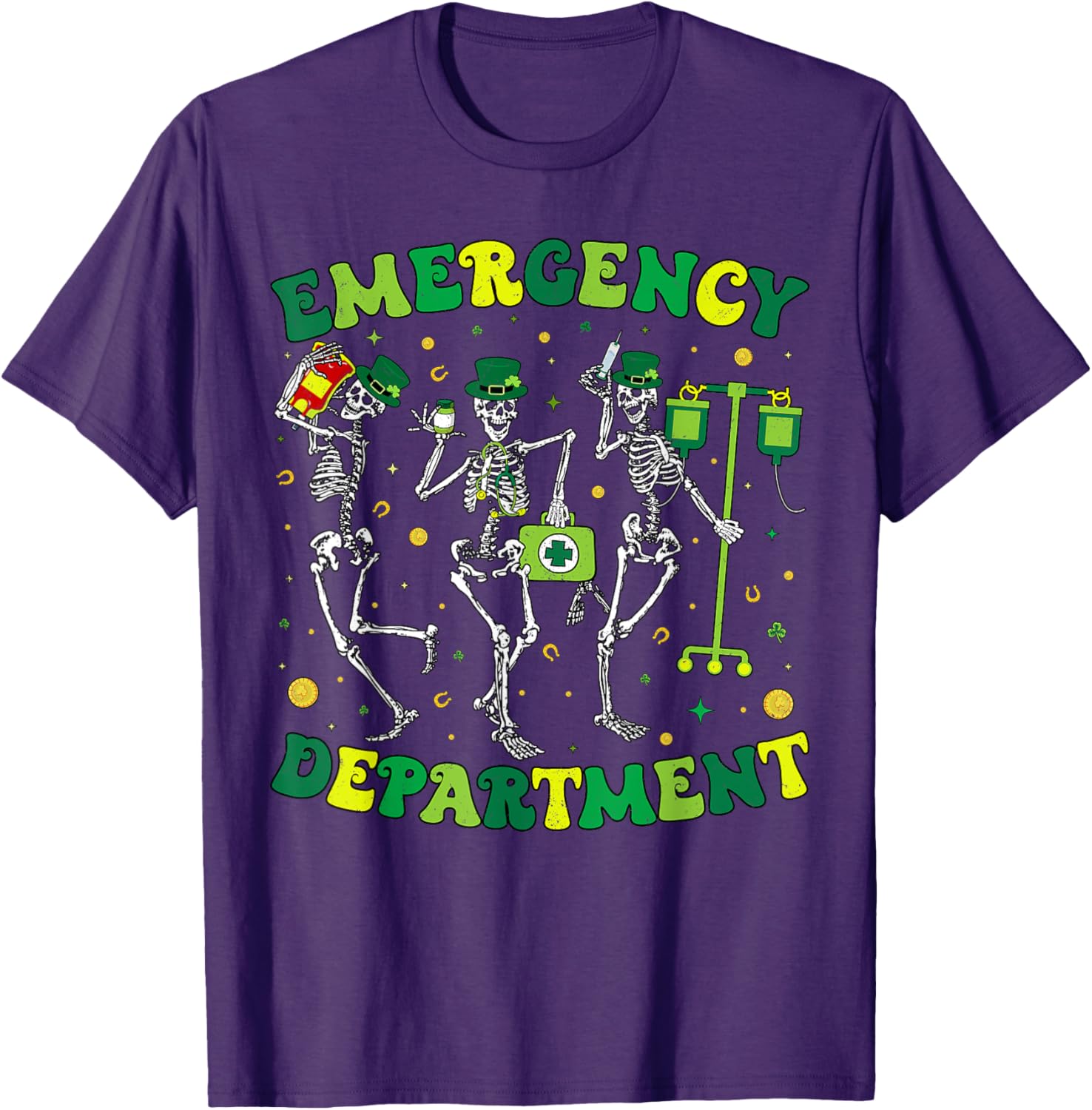 St Patricks Day Skeleton T-Shirt for Emergency Department Fun - 2