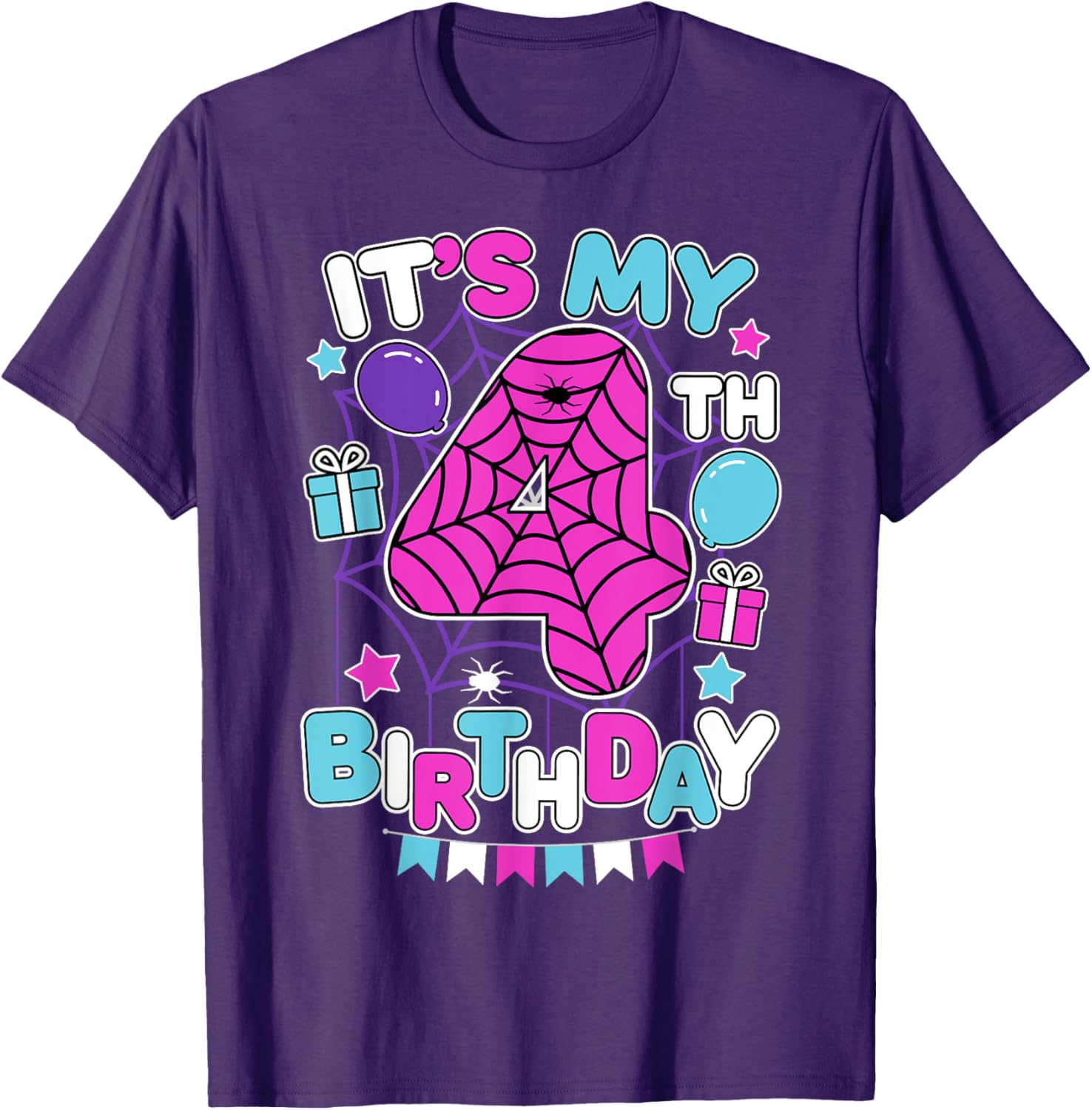 Cute 4th Birthday Spider Web T-Shirt for Girls Halloween Party - 22