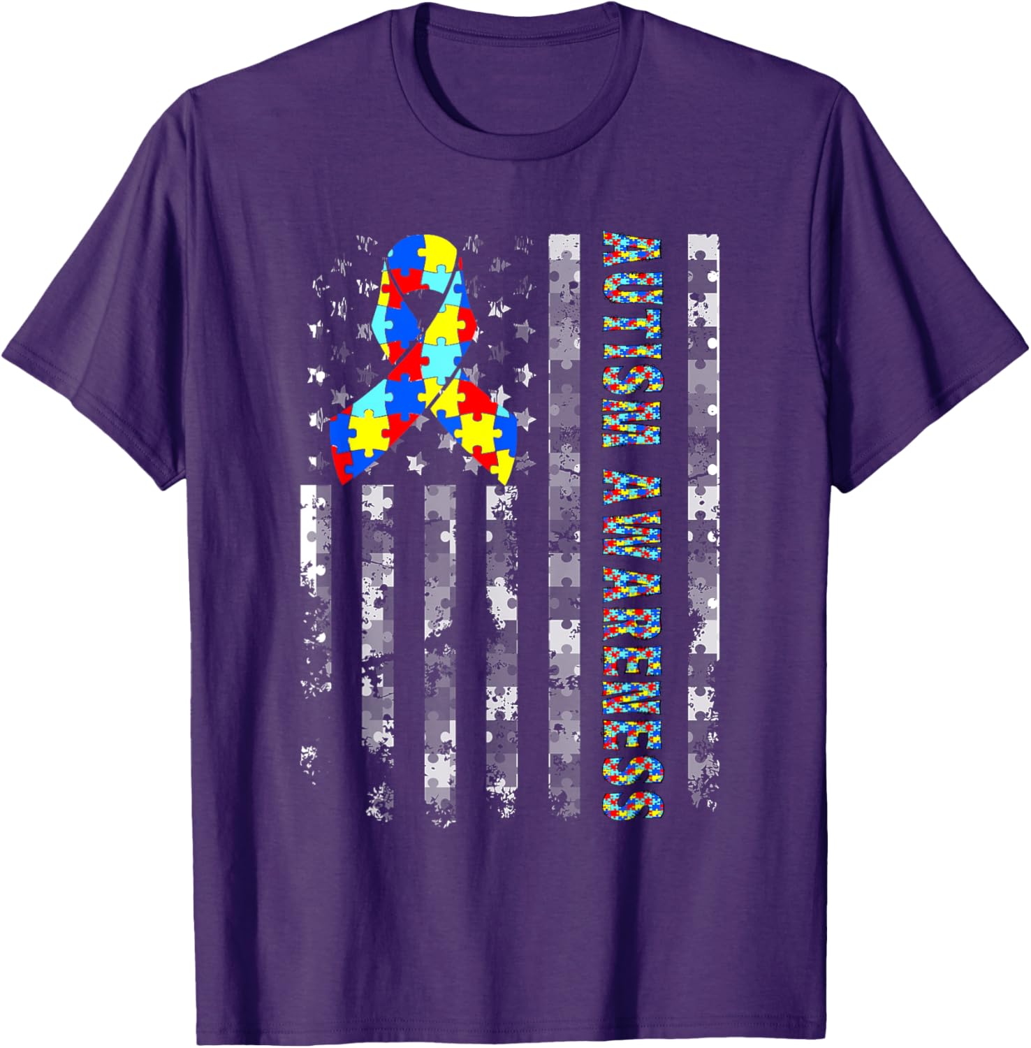 Autism Awareness USA Flag T-Shirt for Moms and Dads - Support and Love - 10
