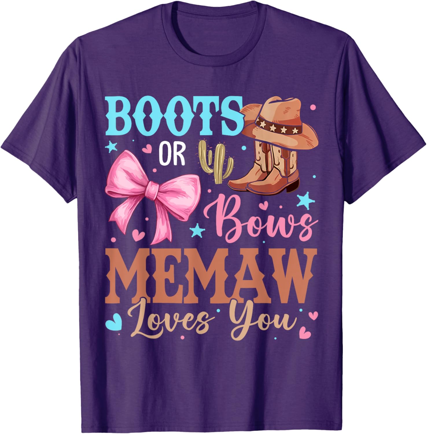 Memaw Loves You Gender Reveal T-Shirt with Boots or Bows Design - 13
