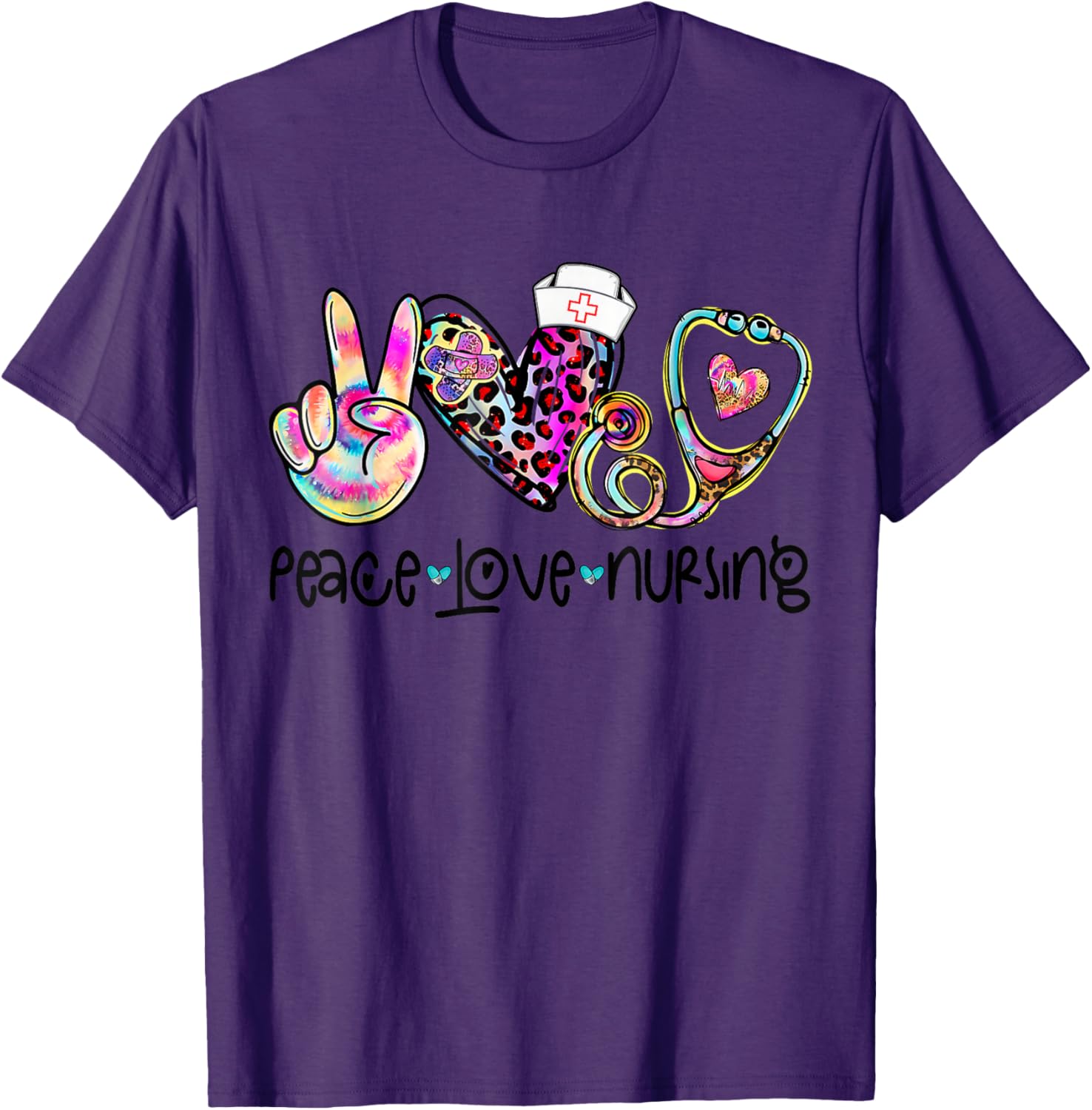 Peace Love Nursing Stethoscope T-Shirt for Nurse Week 2025 Perfect Gift - 1