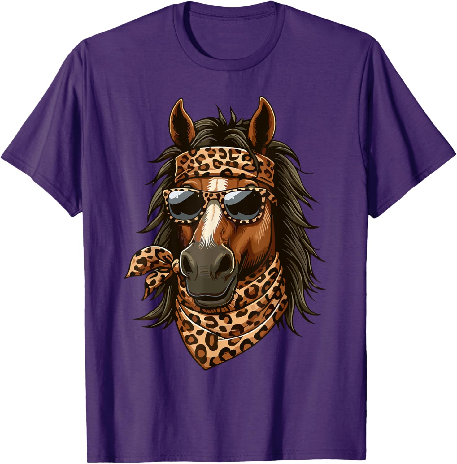 Stylish Horse in Leopard Scarf and Sunglasses T-Shirt for Animal Lovers - 27