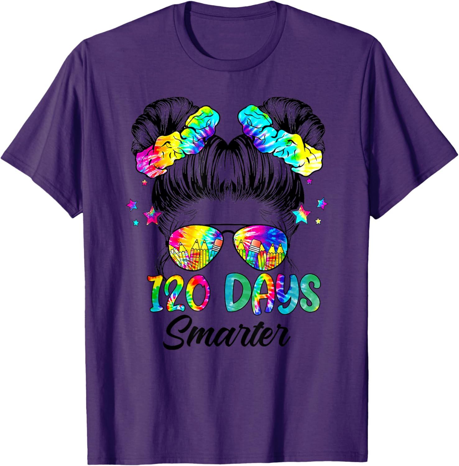 Messy Bun 120 Days of School Tie Dye Shirt for Smart Students - 19