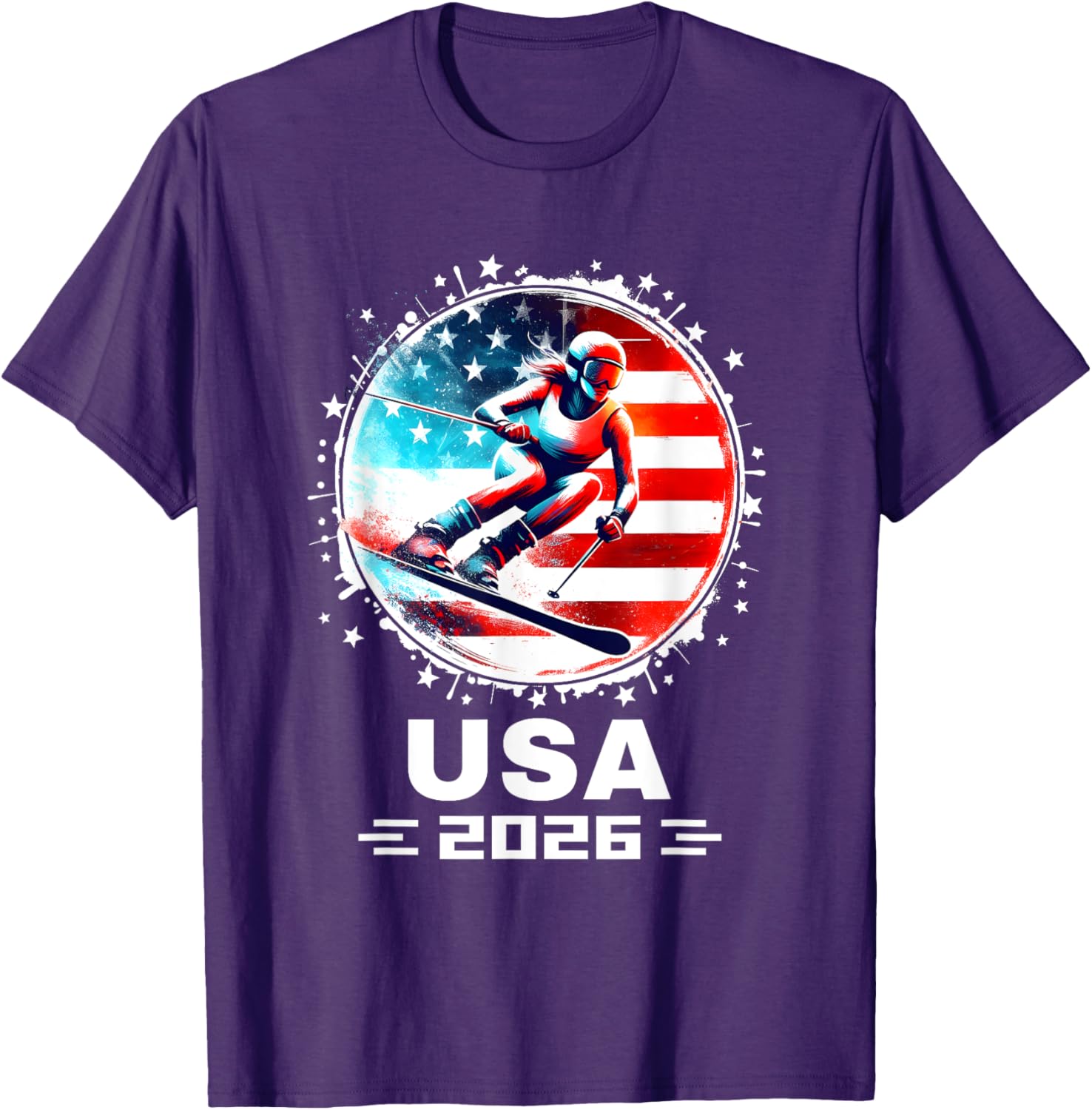 Skier USA Team 2026 American Flag Women's Skiing T-Shirt - 19