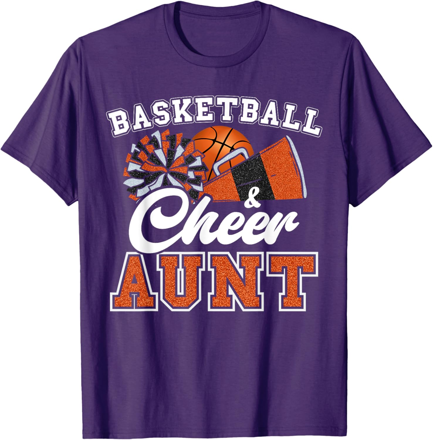 Proud Basketball Cheer Aunt T-Shirt for Cheerleader Niece in Orange - 11