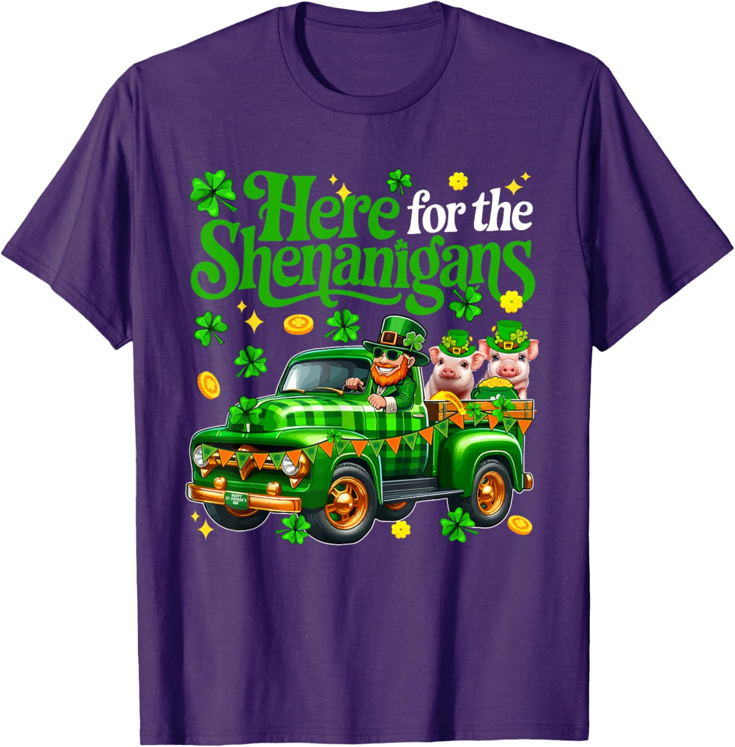 Here For The Shenanigans St Patrick's Day Pig Truck T-Shirt for Fun Lovers - 2