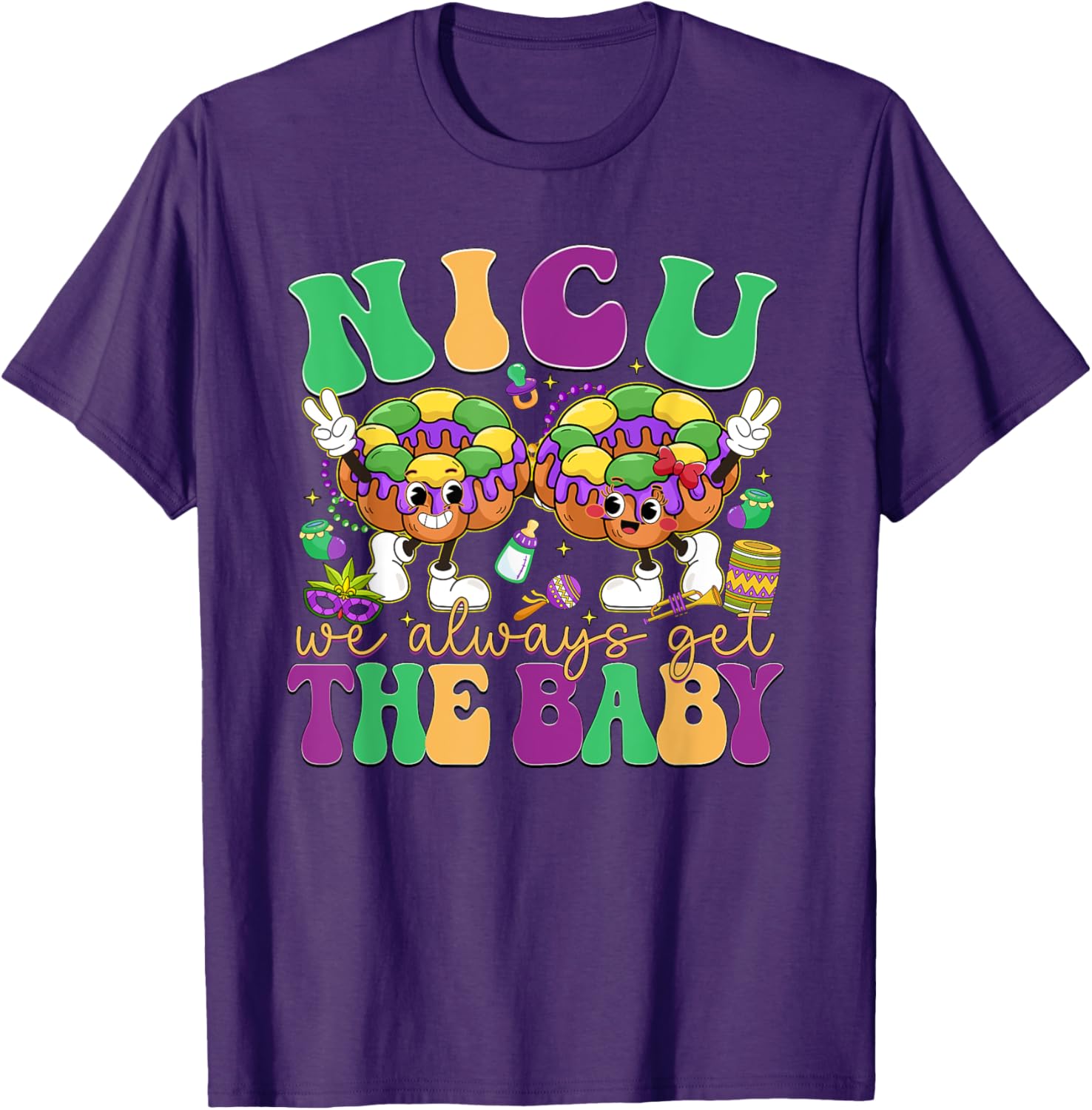 Retro NICU Nurse Mardi Gras T-Shirt for Baby Lovers and Caregivers - 11