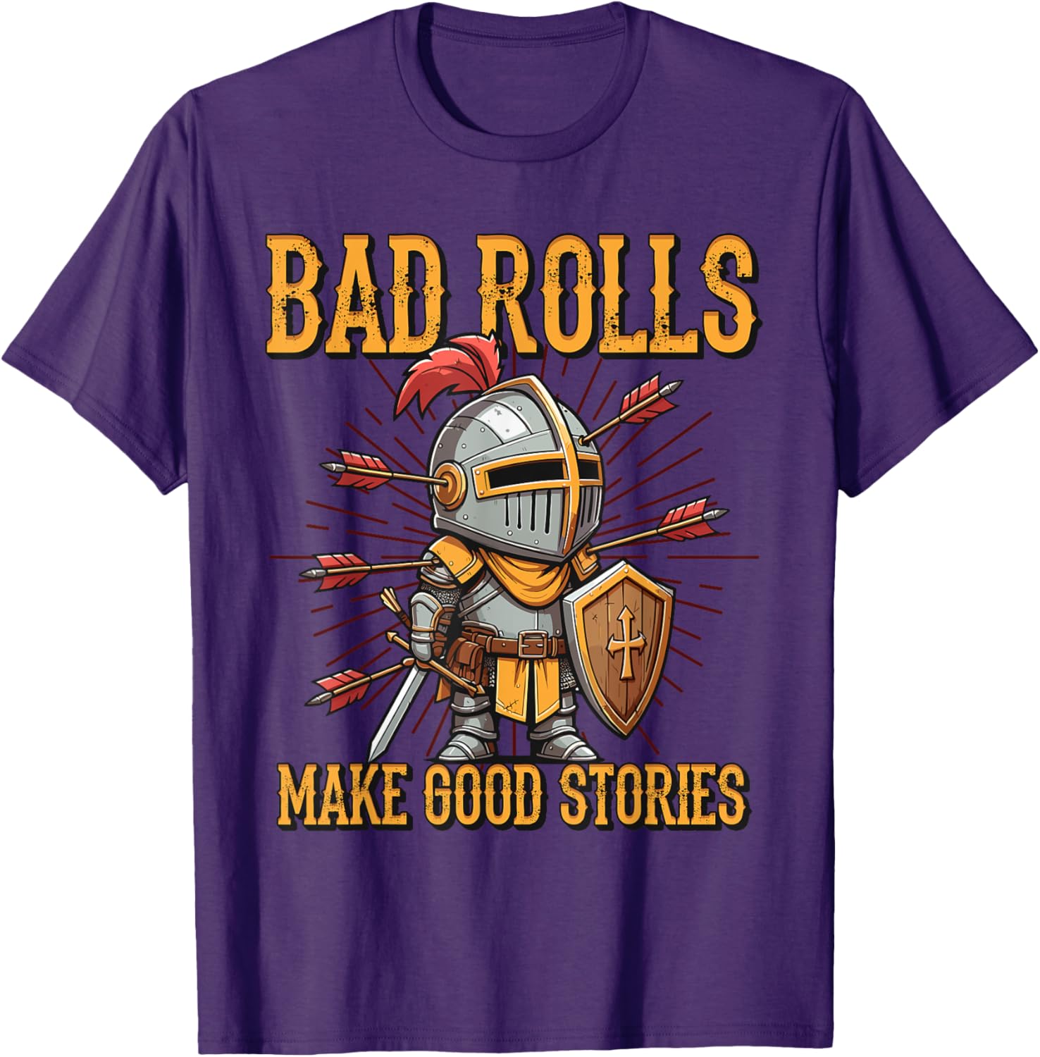 Bad Rolls Makes Good Stories Funny Knight Humor T-Shirt for Gamers - 5