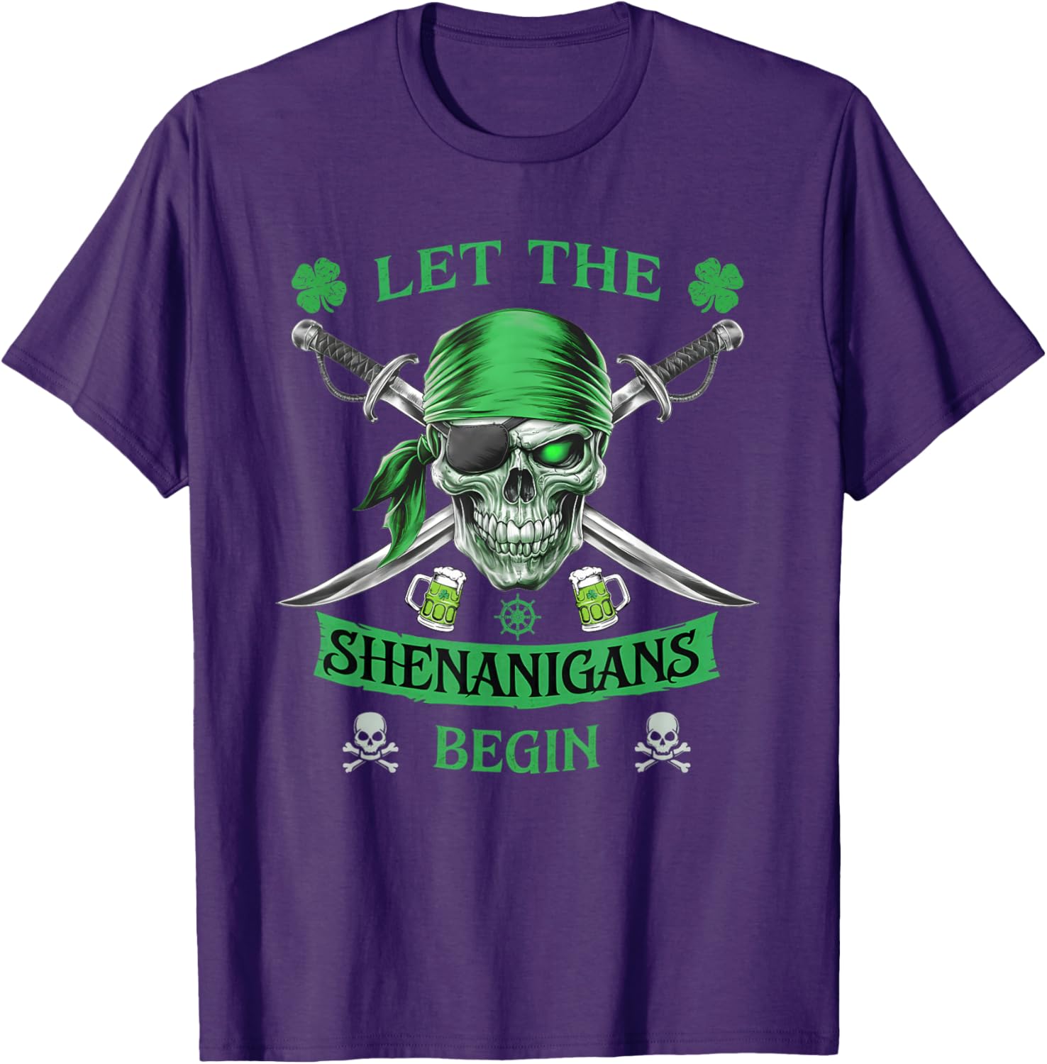Pirate Skull St Patricks Day T-Shirt for Men Let the Shenanigans Begin - 1