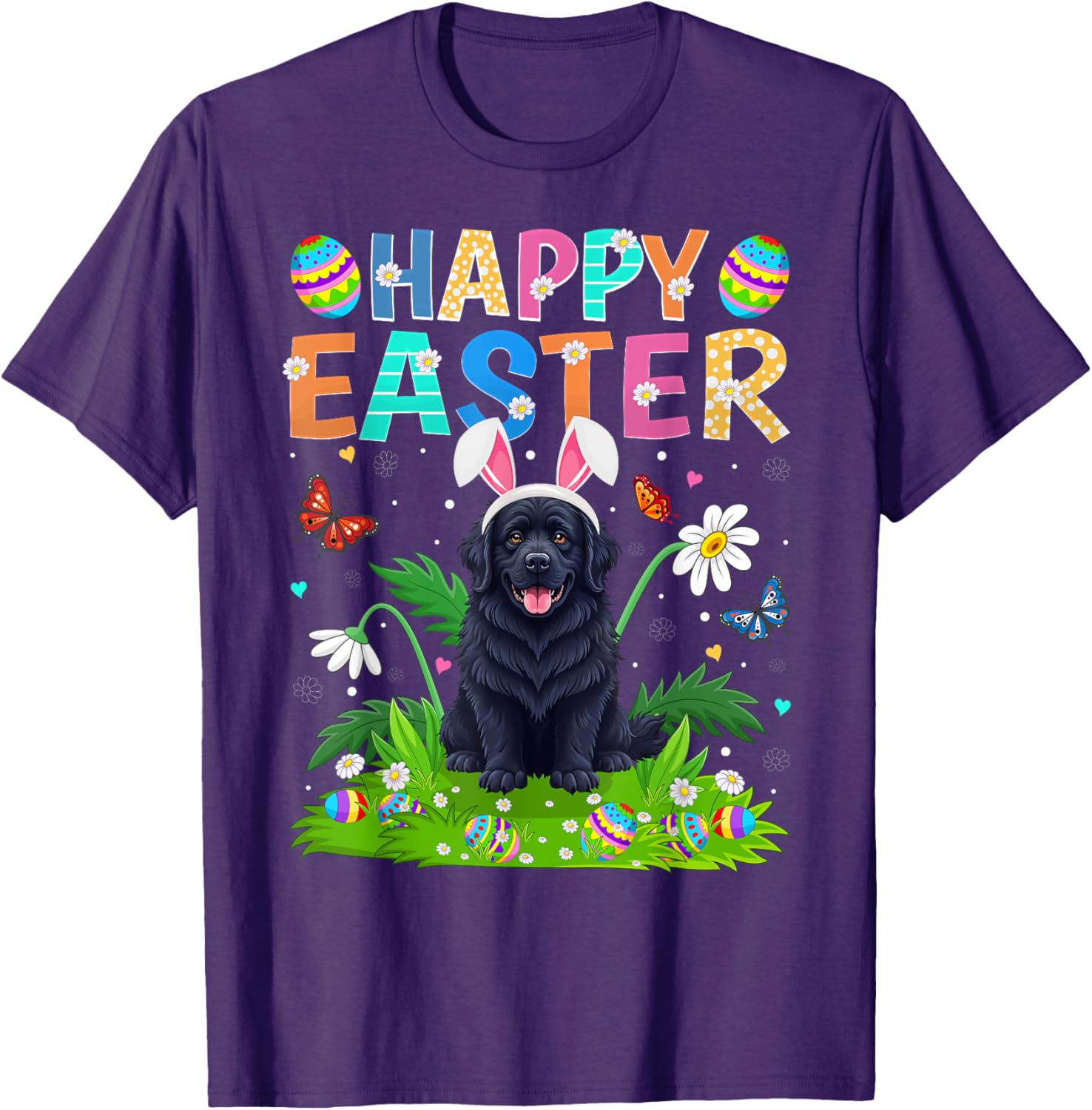 Newfoundland Dog Easter Egg Hunt T-Shirt with Bunny Ears Design - 10