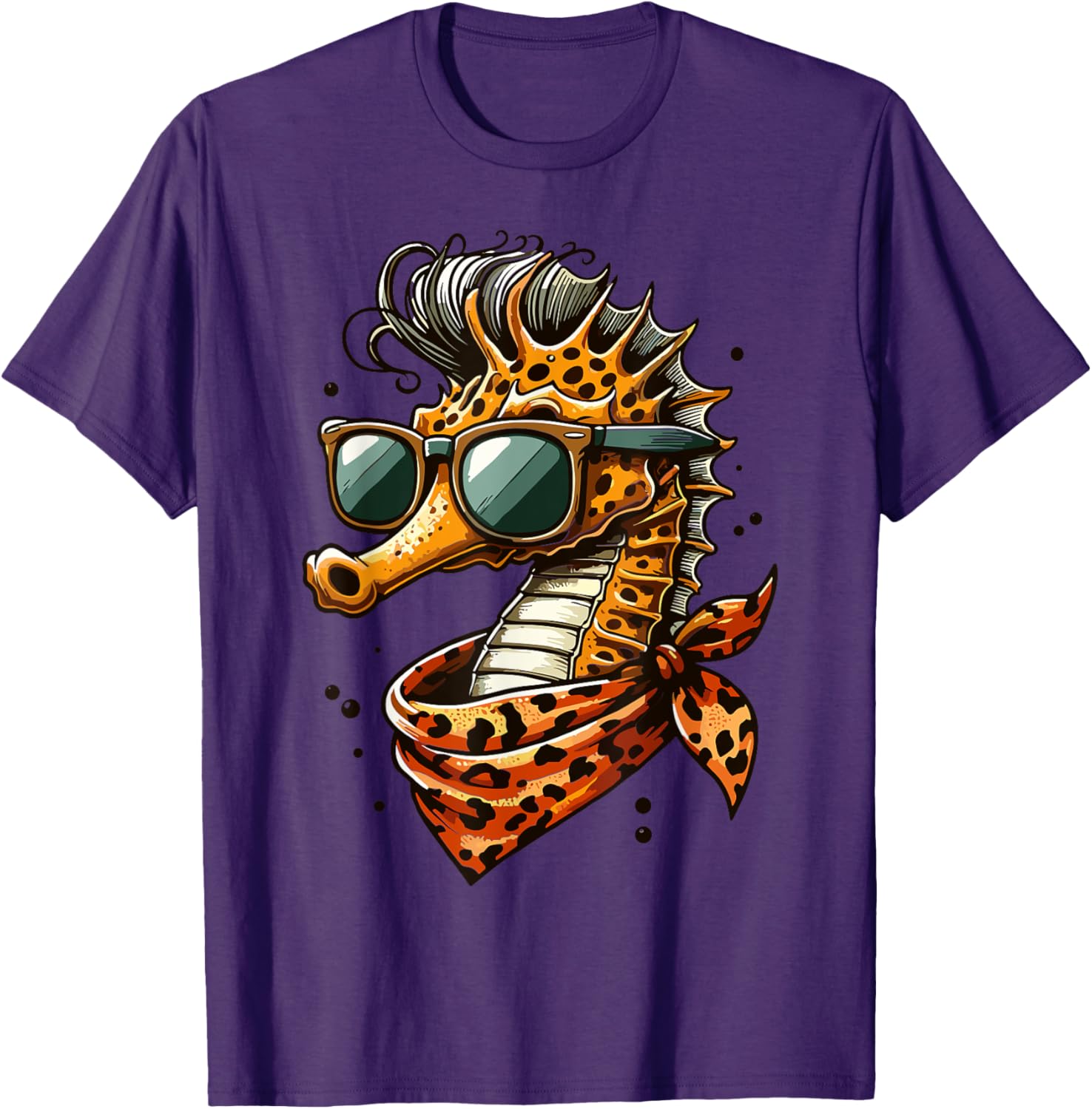 Seahorse with Leopard Scarf and Sunglasses Fun T-Shirt for Animal Lovers - 19