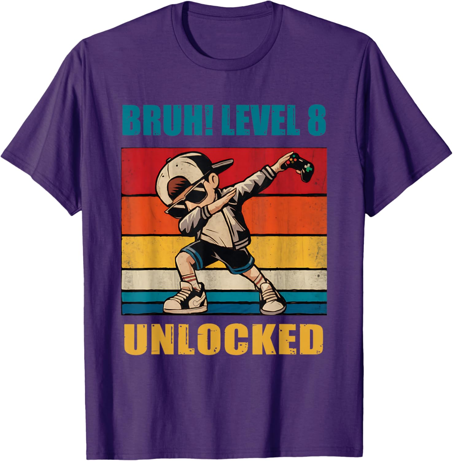 8 Year Old Birthday Gamer T-Shirt Level 8 Unlocked Dabbing Fun - 19