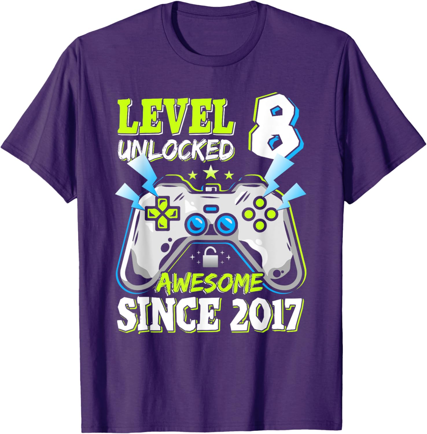 Level 8 Unlocked 2017 Video Game Birthday T-Shirt for Boys - 16