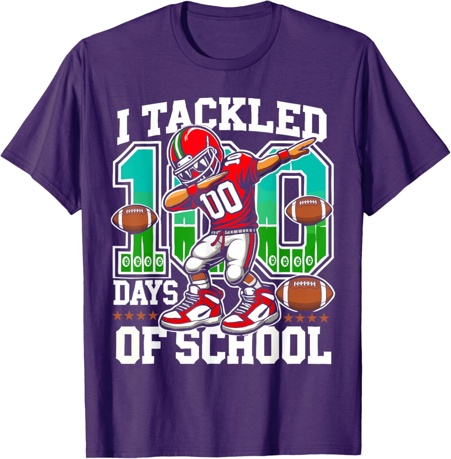100 Days of School Football Teacher Student T-Shirt for Celebrating Fun - 6