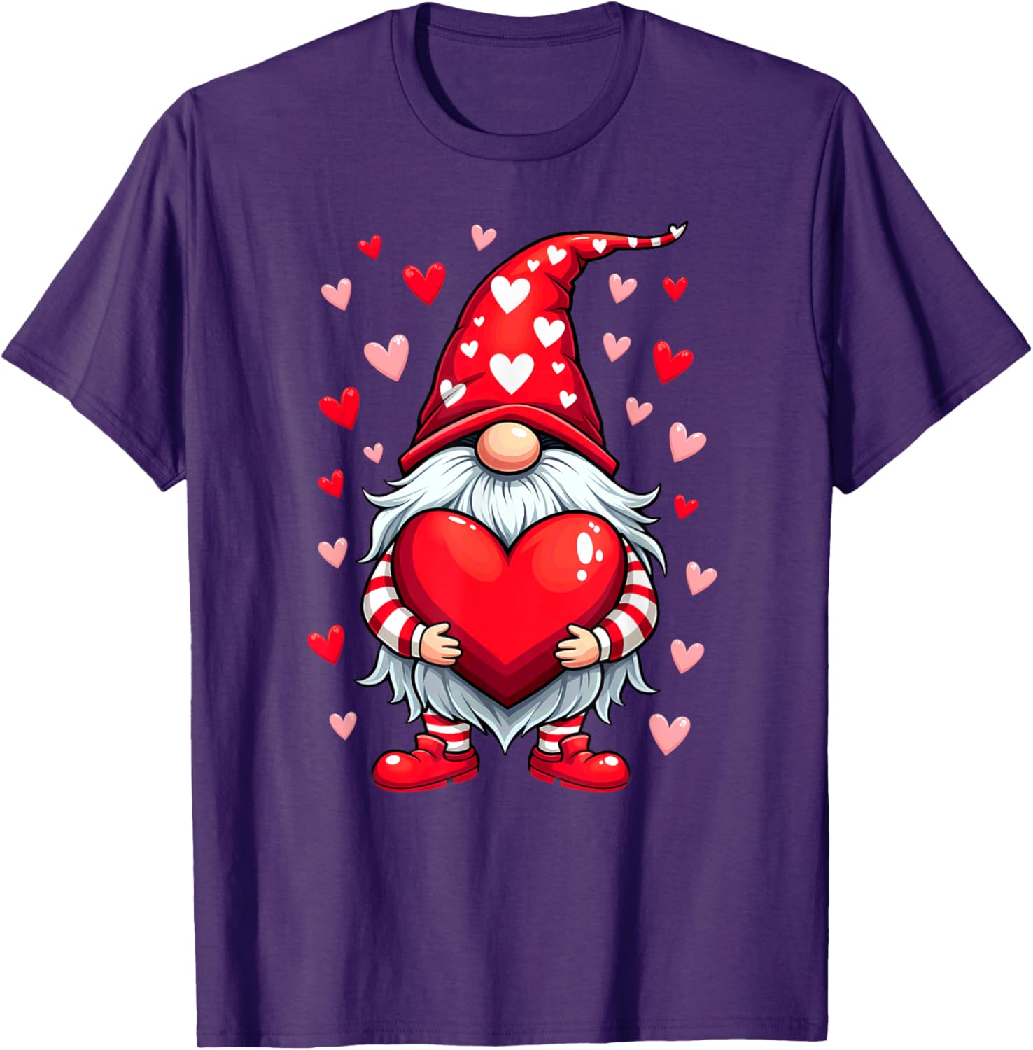 Adorable Valentine's Day Gnome T-Shirt with Red Heart Design - 18