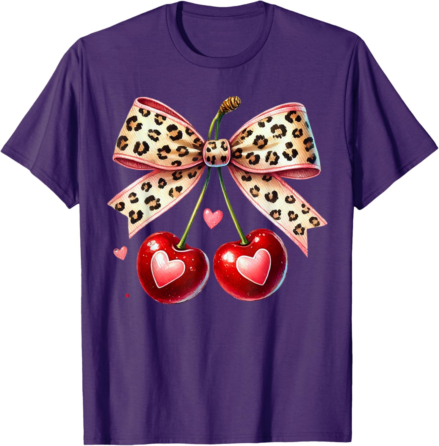 Coquette Cherry Heart Leopard Ribbon Bow T-Shirt for Valentine's Day - 4