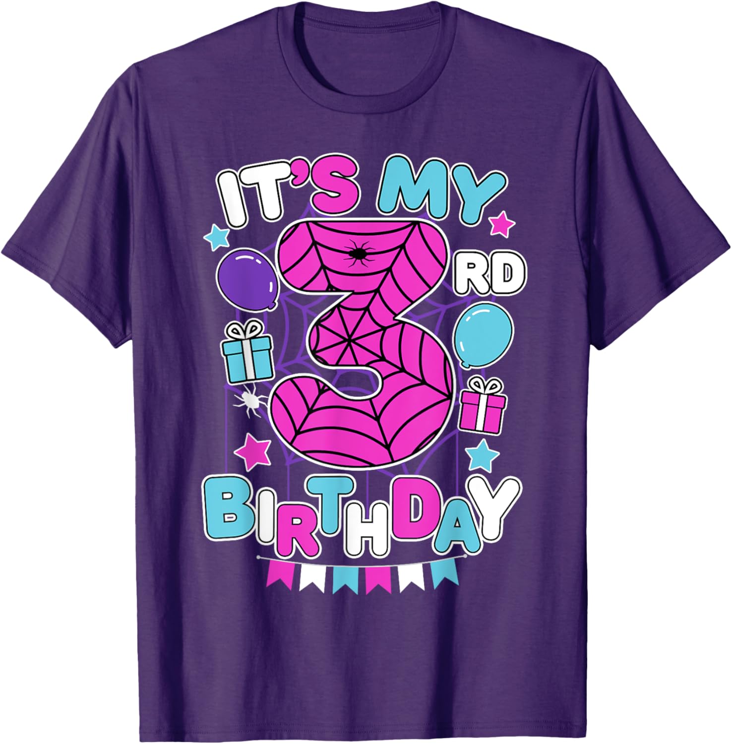 Cute 3rd Birthday Spider Web Theme T-Shirt for Girls Age Three - 14