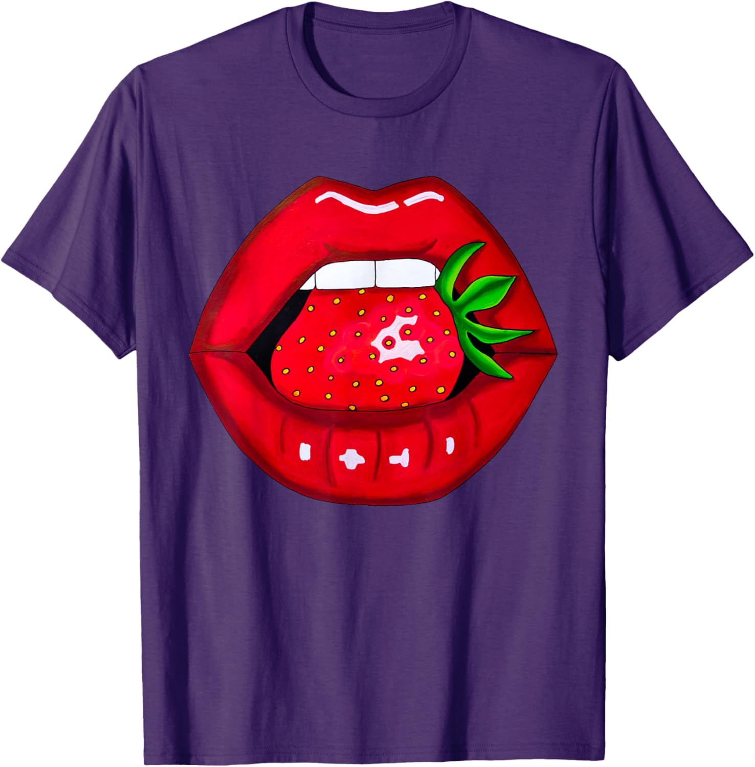 Sexy Strawberry Lips Red Lipstick Women's T-Shirt for Fun Fashion - 7