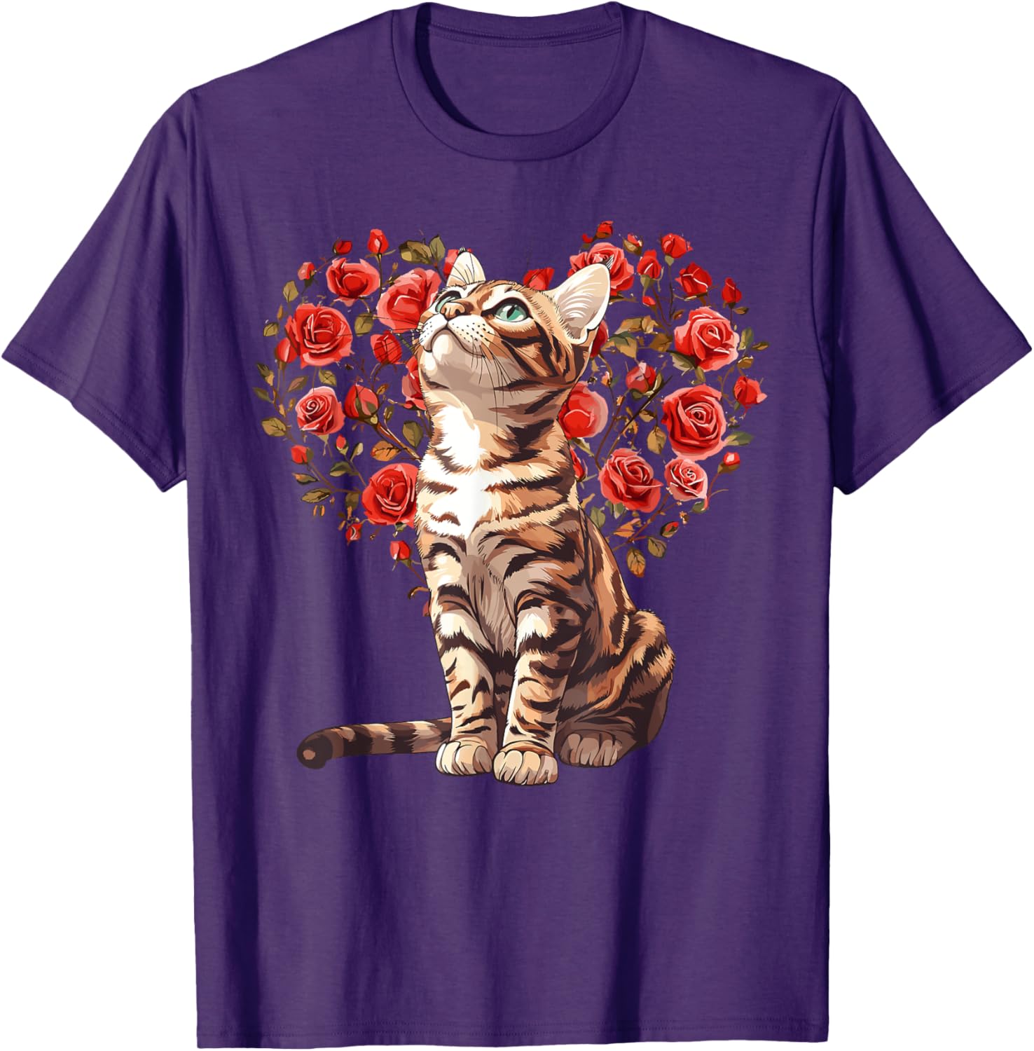Bengal Cat Valentine's Day Heart Floral Design T-Shirt for Cat Lovers - 23