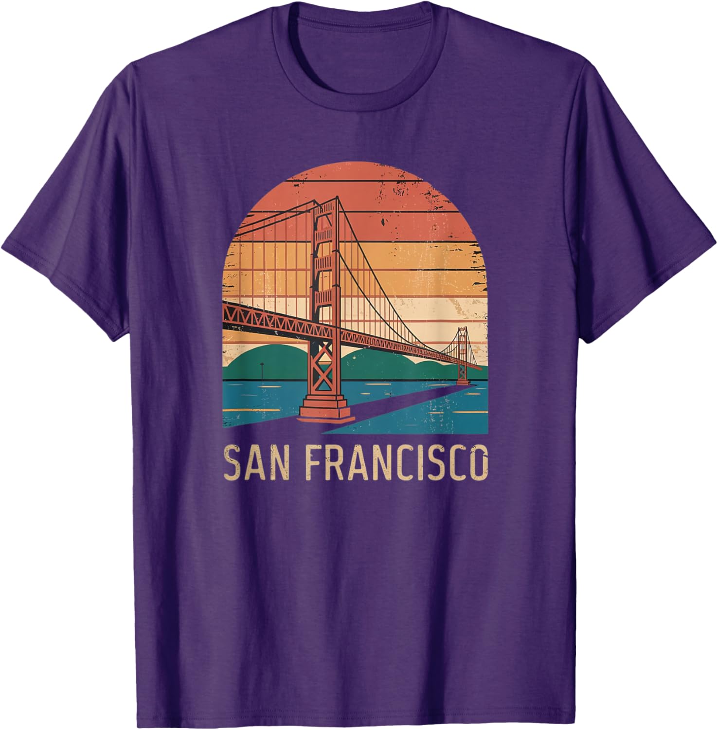 Retro San Francisco Bridge Sunset T-Shirt for Vintage Style Lovers - 12