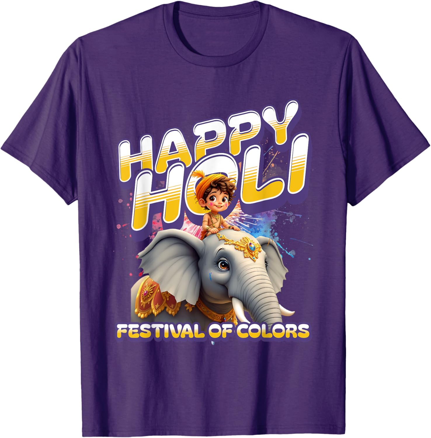 Happy Holi Elephant Festival T-Shirt for Boys Spring Colors Apparel - 16