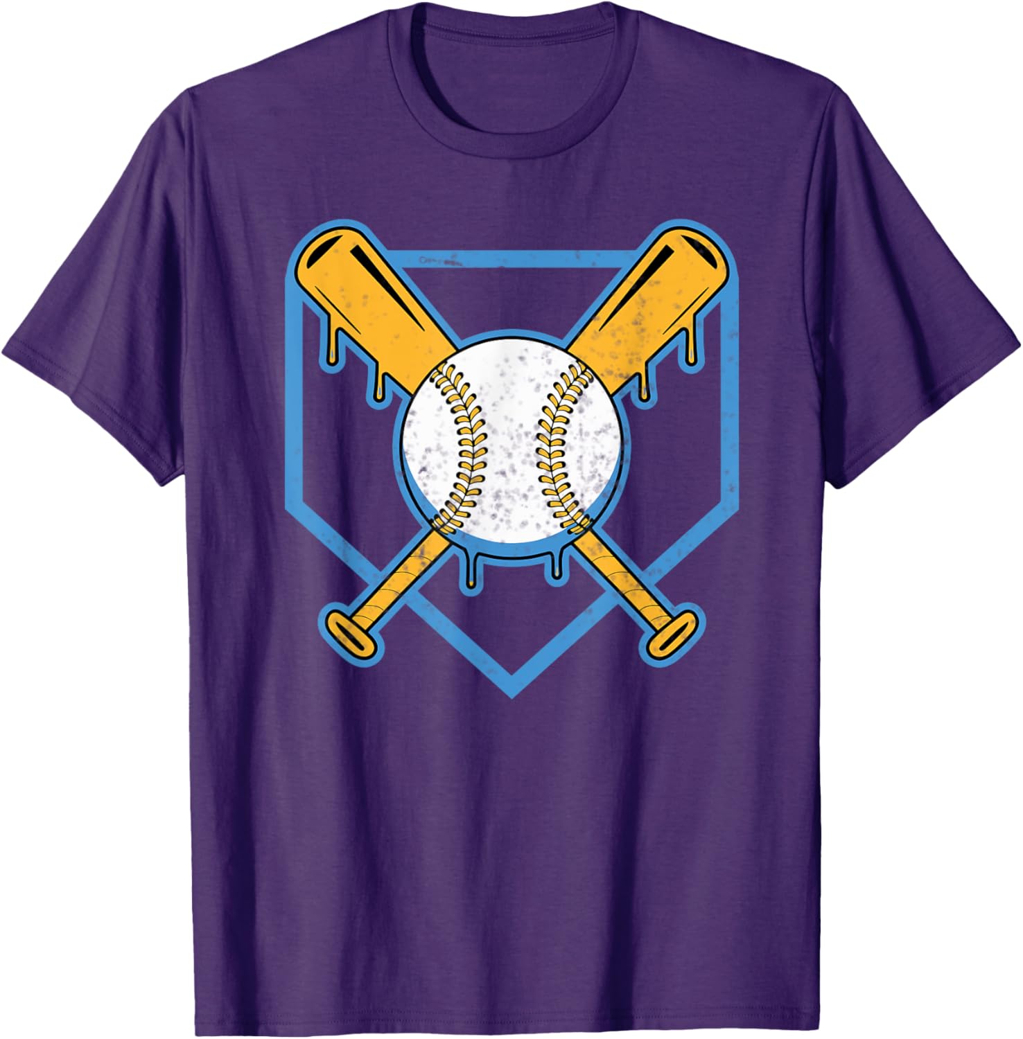 Yellow Baseball Home Plate Drip T-Shirt for Boys Sports Style - 20