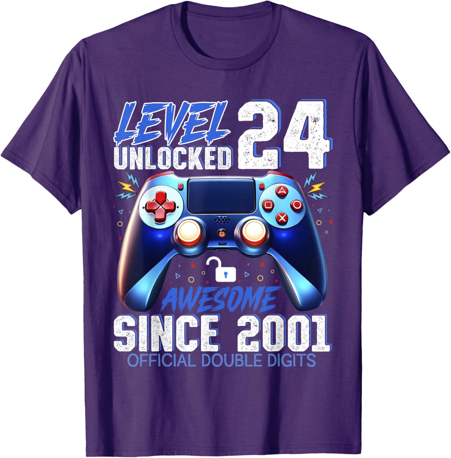 Level 24 Unlocked Gaming T-Shirt for 24th Birthday Fun Since 2001 - 3