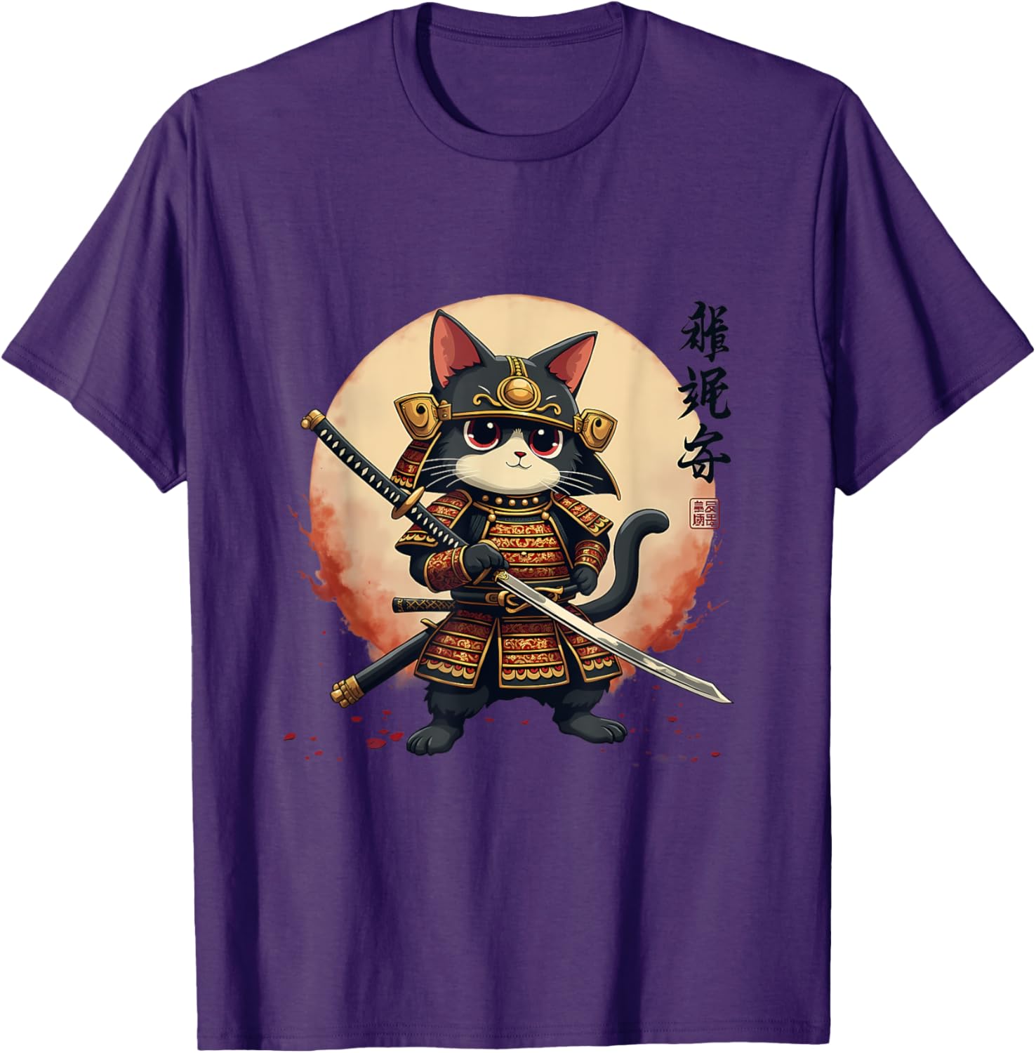 Samurai Cat Warrior Art Tee for Men and Women - Cool Japanese Anime T-Shirt - 3
